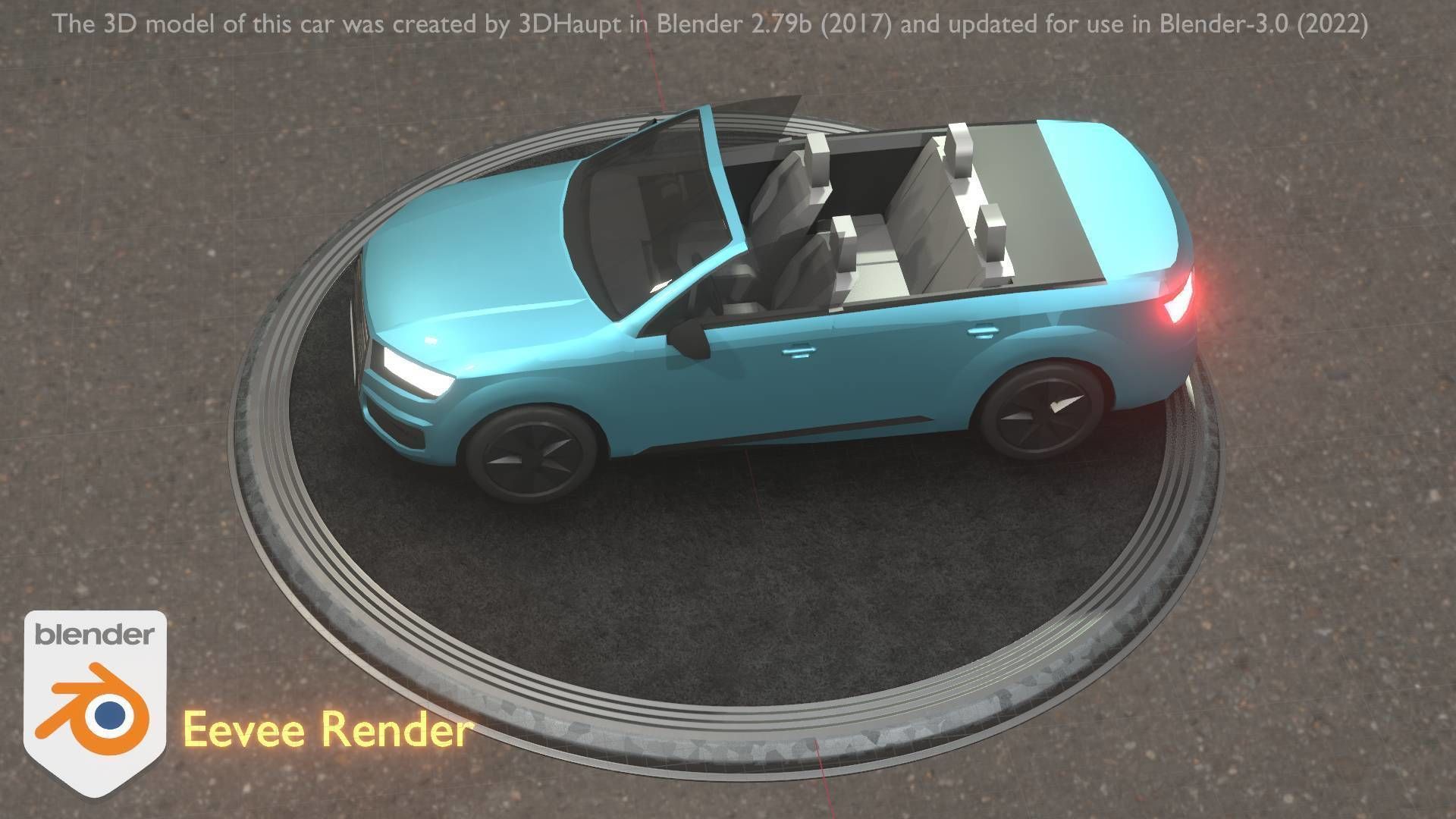 City Car 58 SUV Cabrio Open Type-B Blue Low-poly 3D model_28