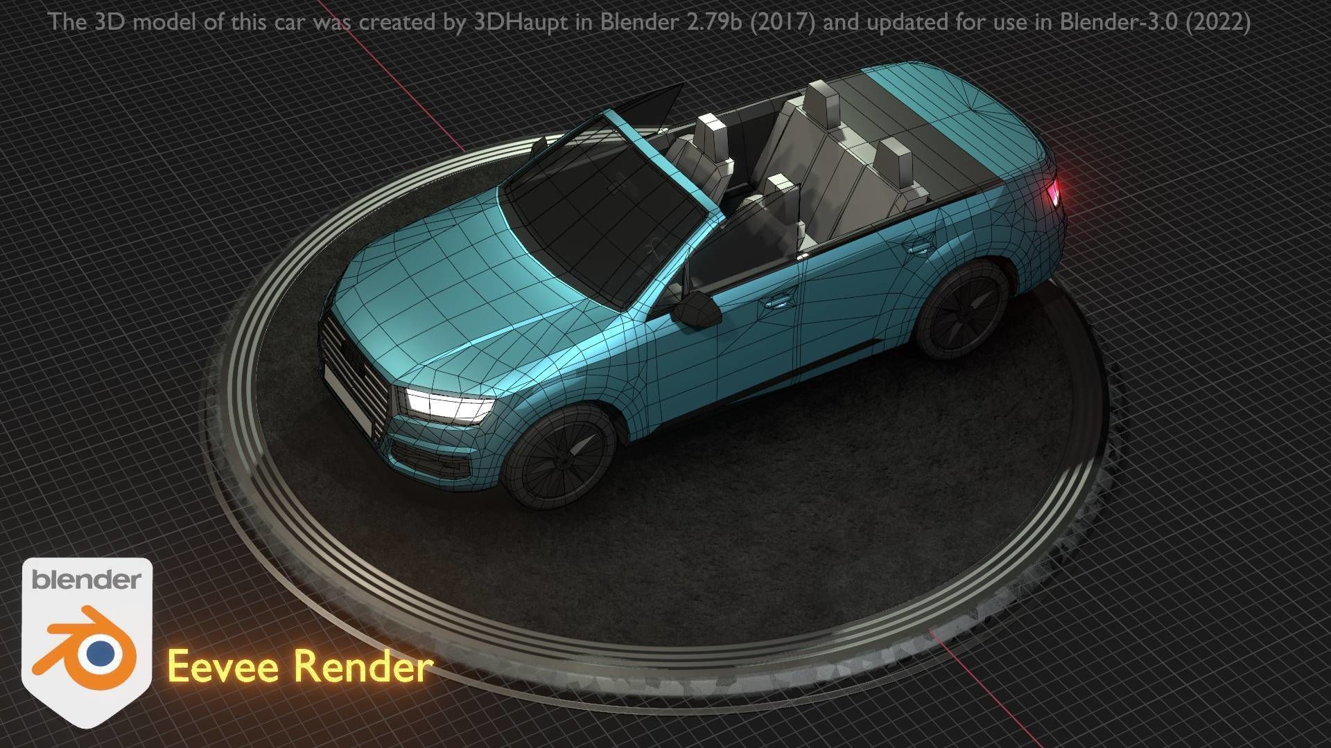 City Car 58 SUV Cabrio Open Type-B Blue Low-poly 3D model_78