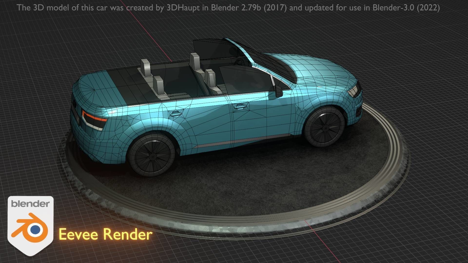 City Car 58 SUV Cabrio Open Type-B Blue Low-poly 3D model_57