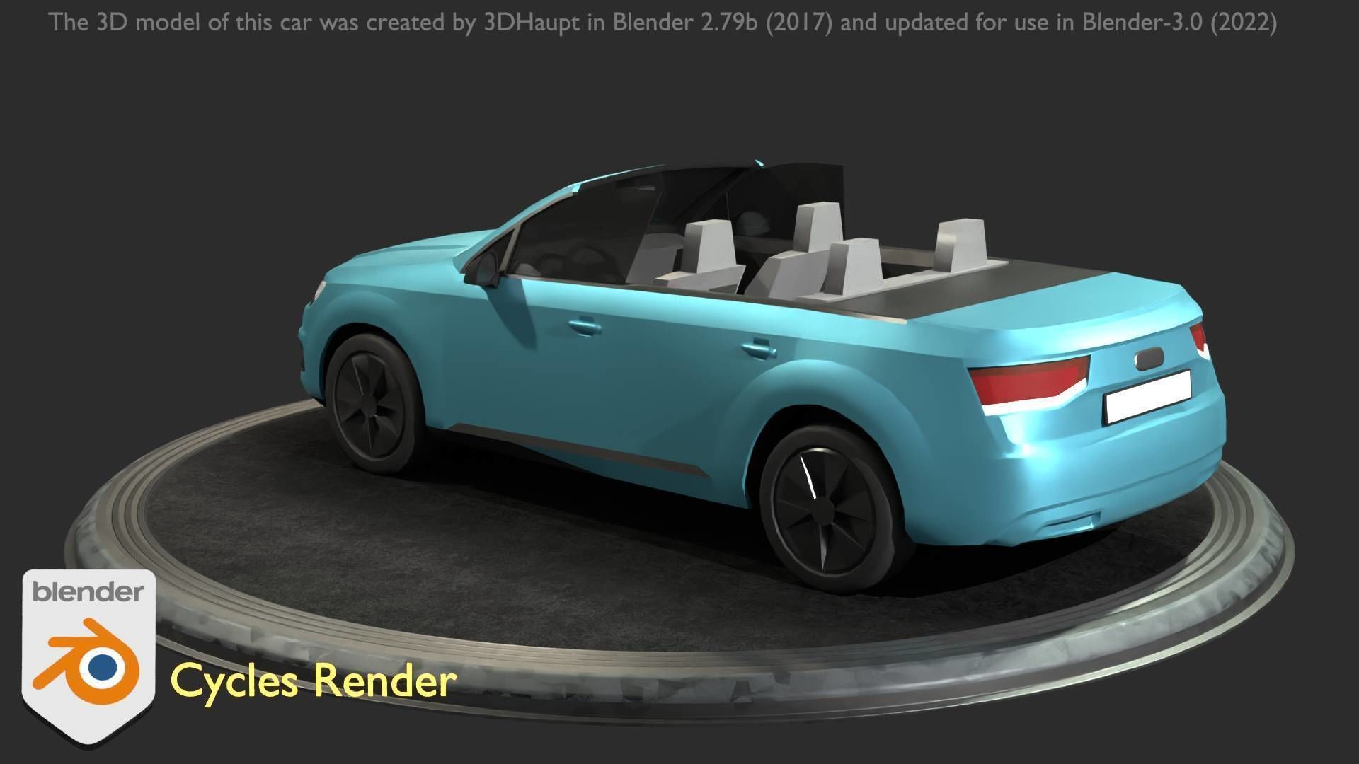 City Car 58 SUV Cabrio Open Type-B Blue Low-poly 3D model_69