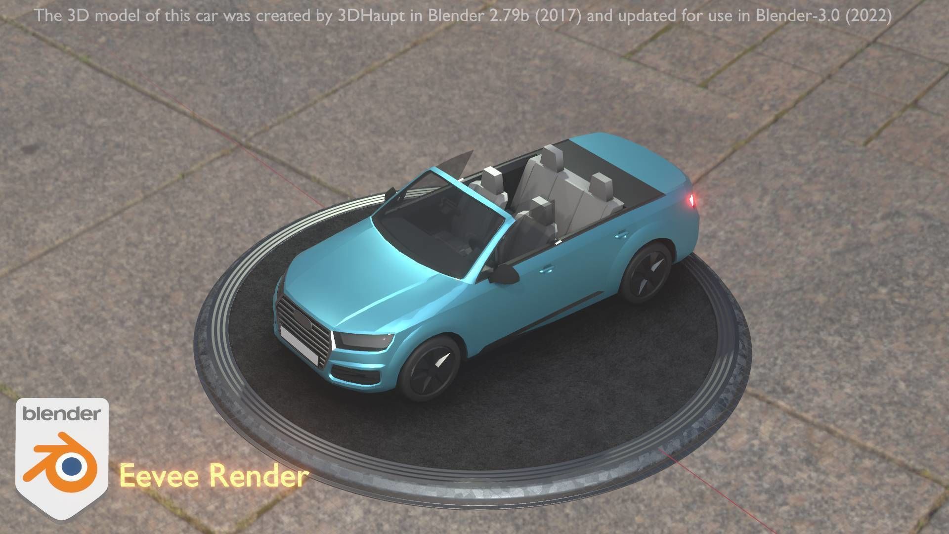 City Car 58 SUV Cabrio Open Type-B Blue Low-poly 3D model_90