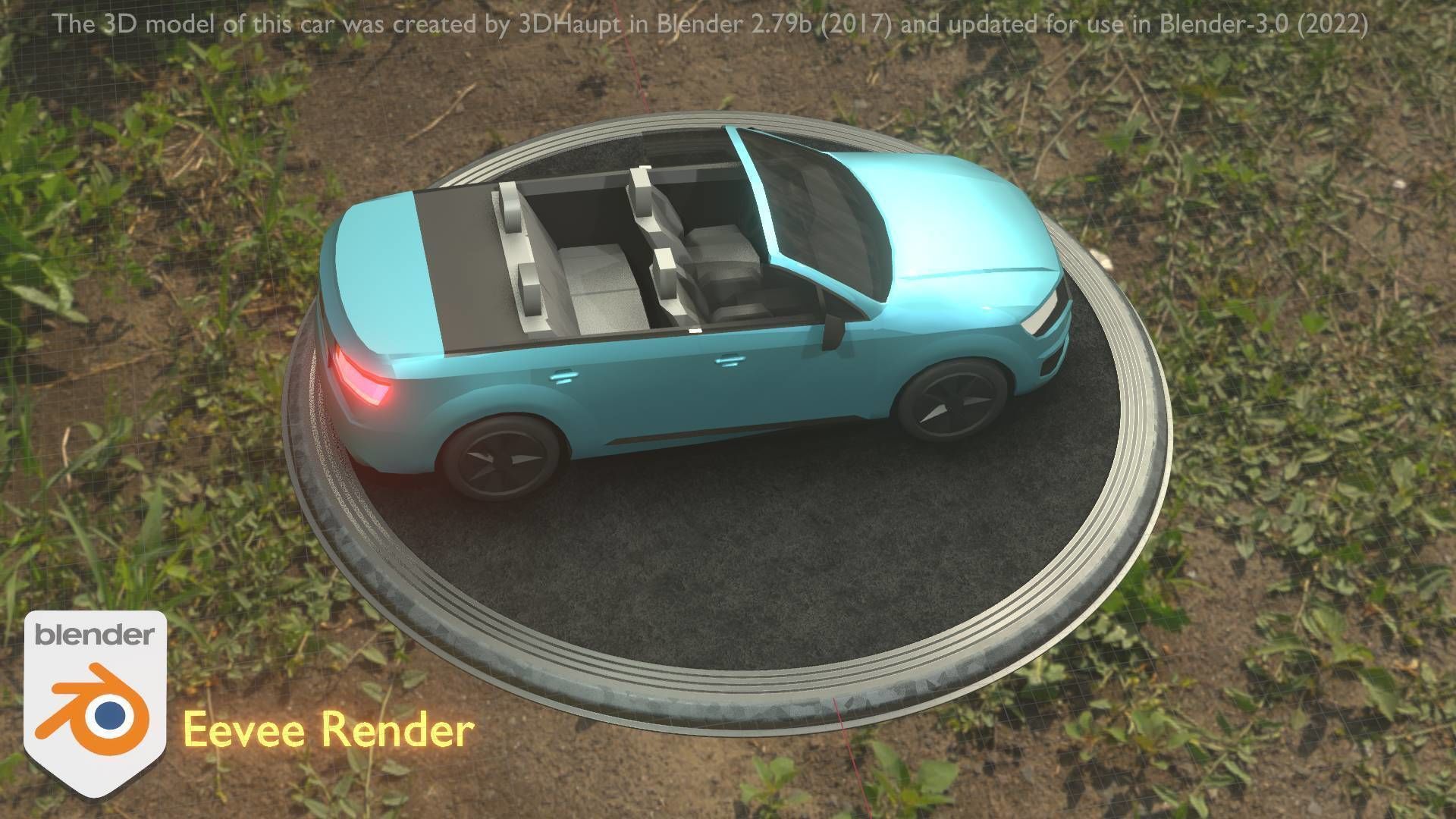 City Car 58 SUV Cabrio Open Type-B Blue Low-poly 3D model_45