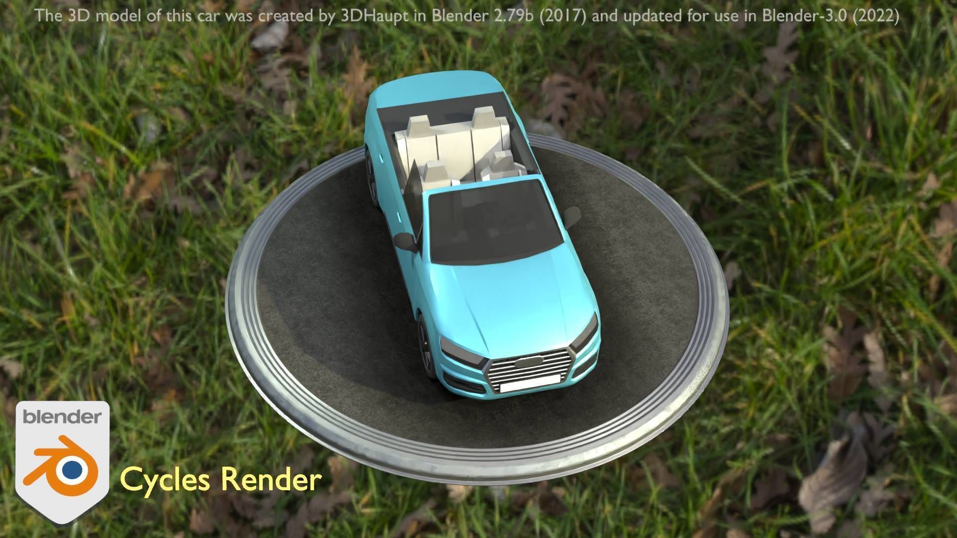 City Car 58 SUV Cabrio Open Type-B Blue Low-poly 3D model_14