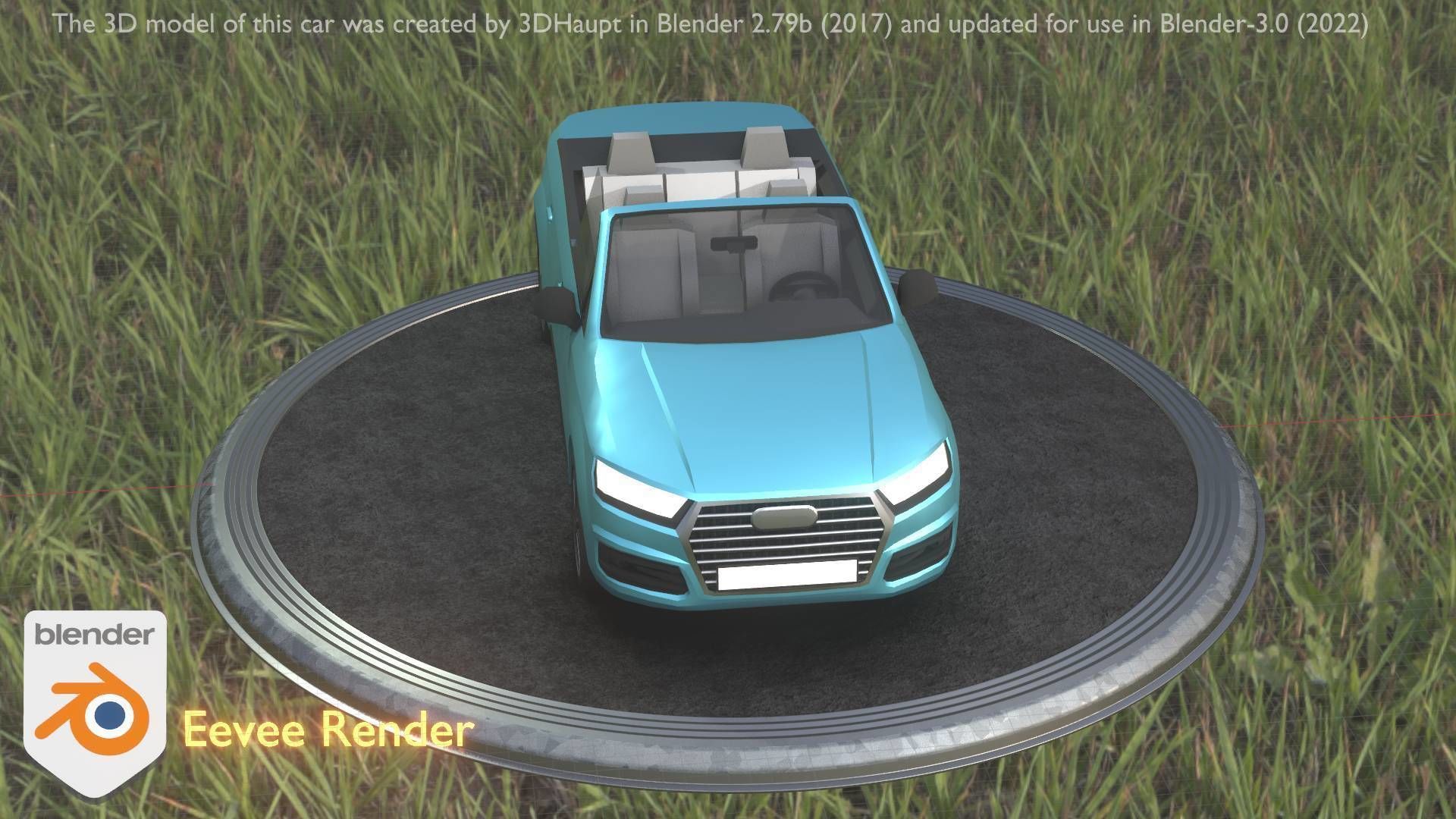 City Car 58 SUV Cabrio Open Type-B Blue Low-poly 3D model_21