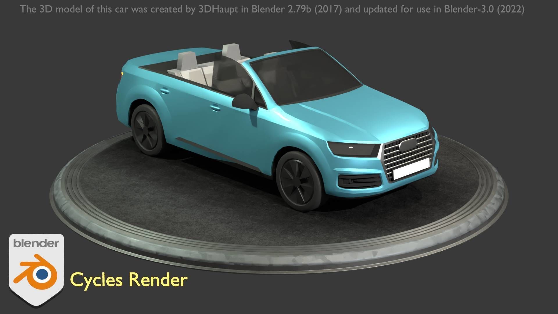 City Car 58 SUV Cabrio Open Type-B Blue Low-poly 3D model_56