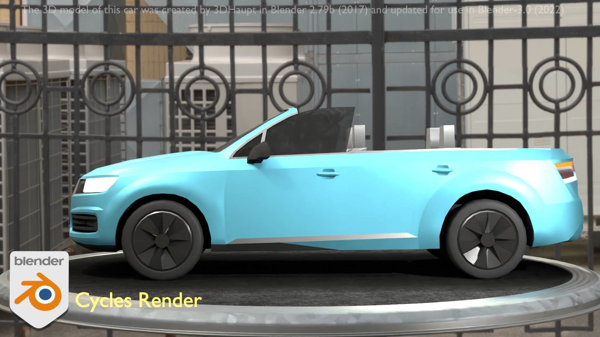 City Car 58 SUV Cabrio Open Type-B Blue Low-poly 3D model_64