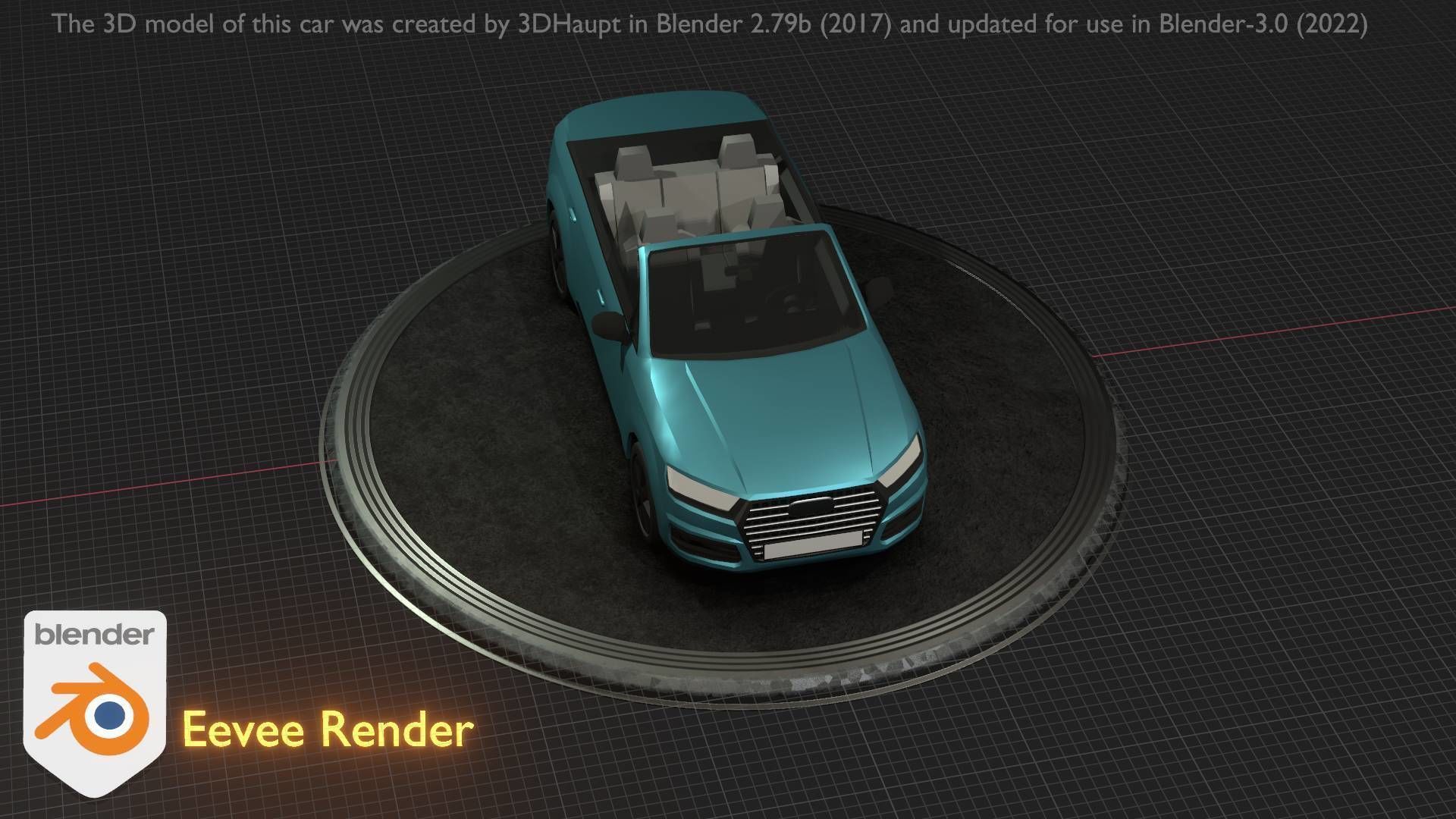 City Car 58 SUV Cabrio Open Type-B Blue Low-poly 3D model_11
