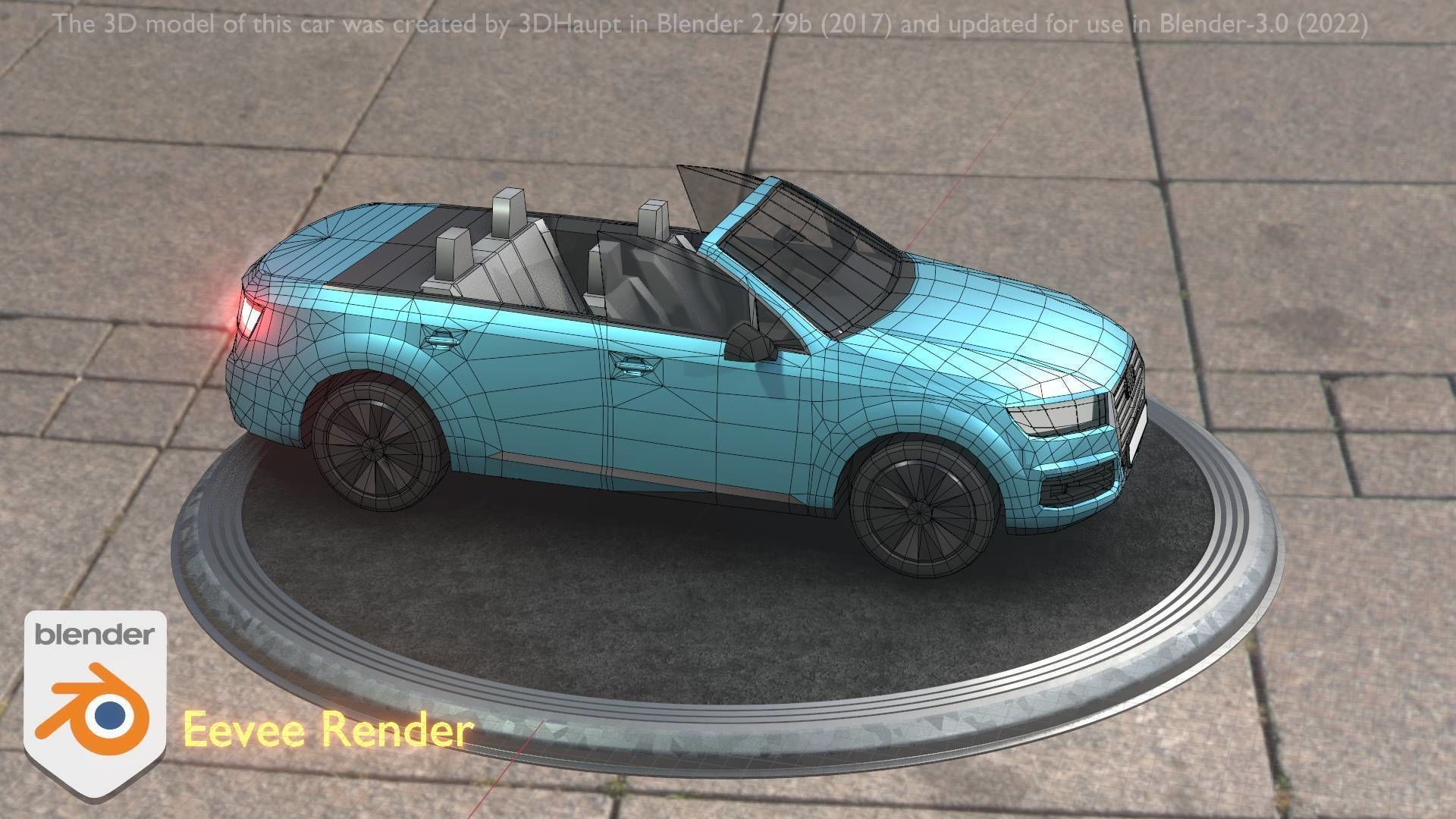 City Car 58 SUV Cabrio Open Type-B Blue Low-poly 3D model_33