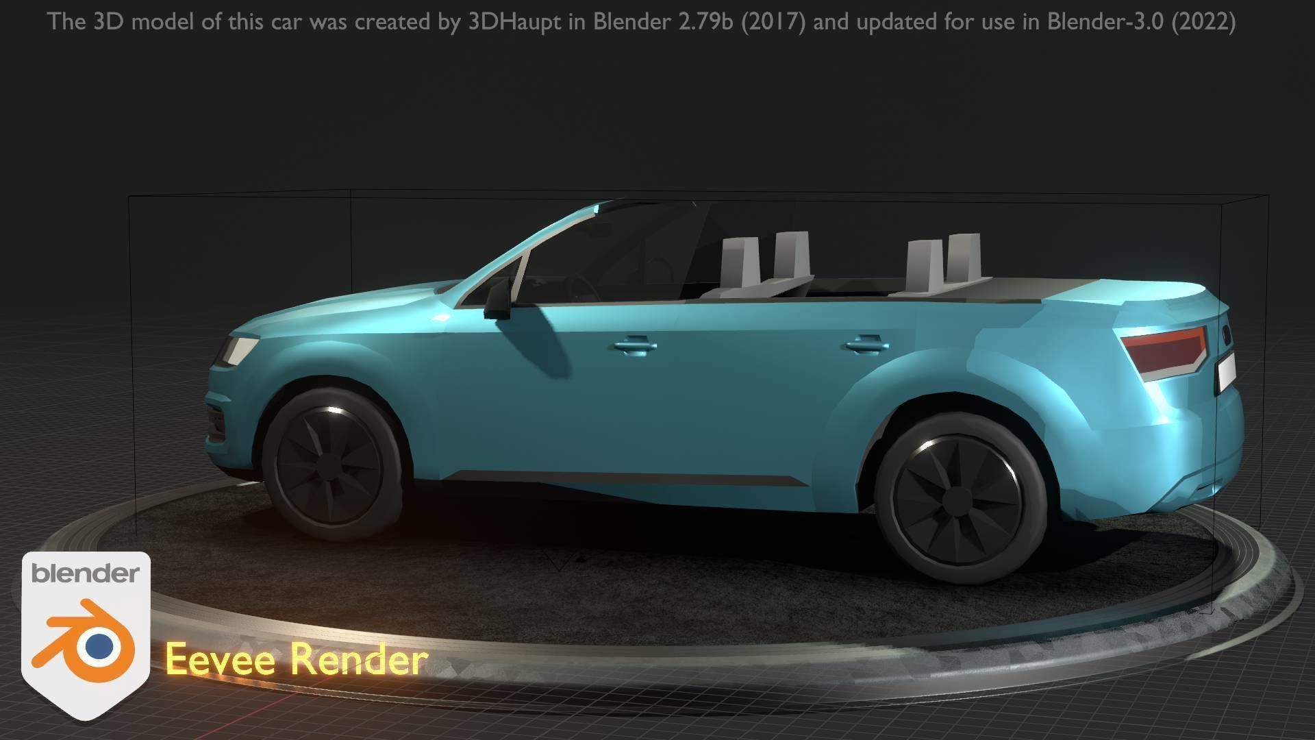 City Car 58 SUV Cabrio Open Type-B Blue Low-poly 3D model_62