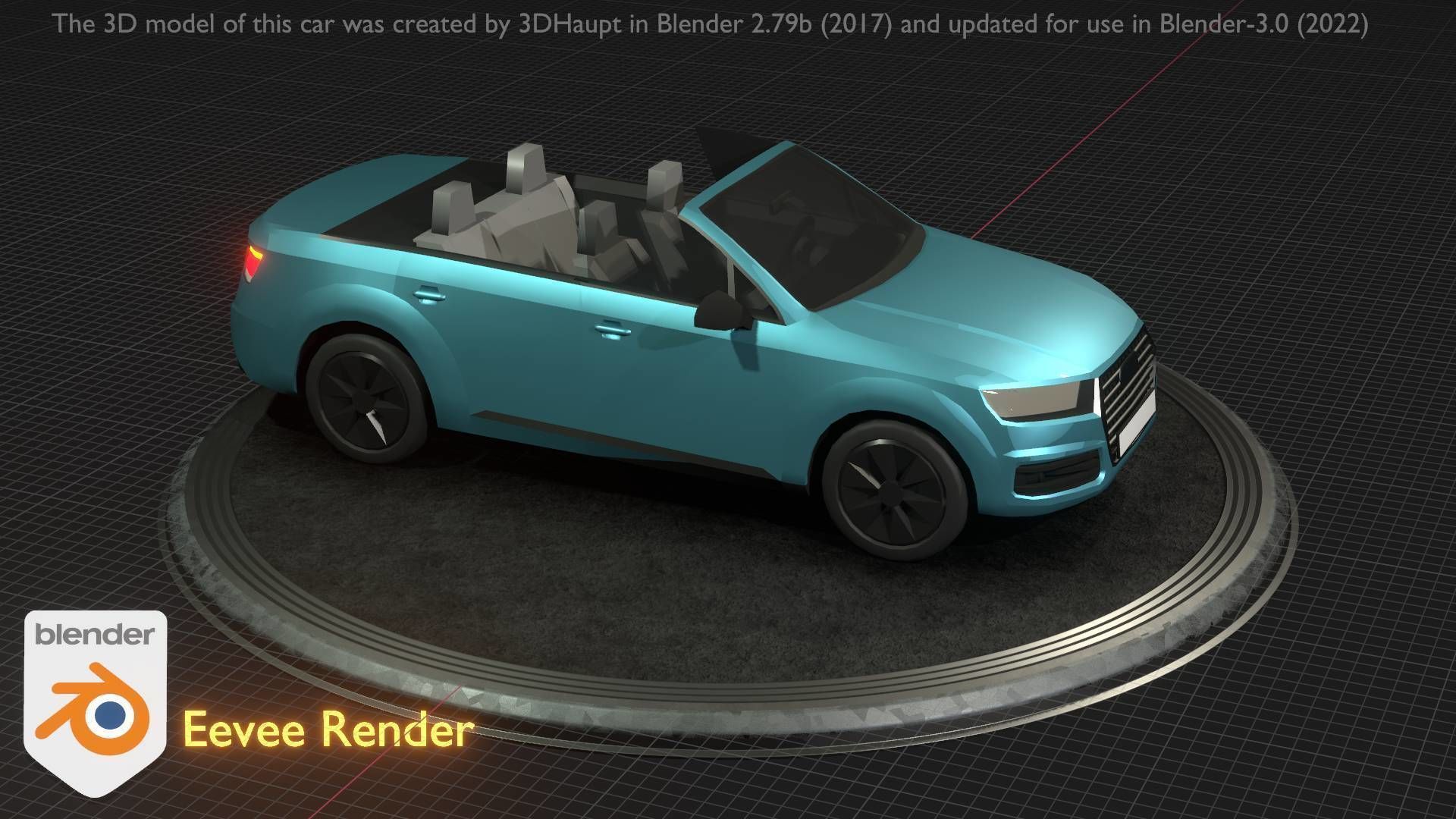City Car 58 SUV Cabrio Open Type-B Blue Low-poly 3D model_55