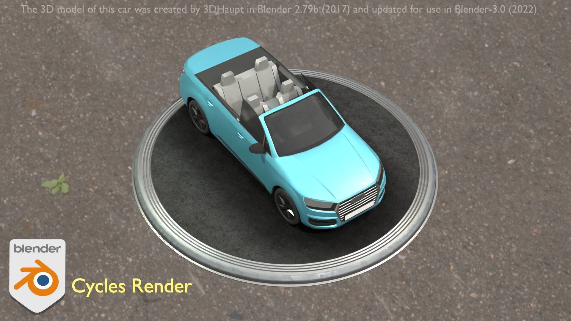 City Car 58 SUV Cabrio Open Type-B Blue Low-poly 3D model_42