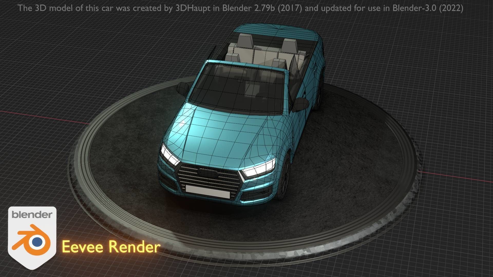 City Car 58 SUV Cabrio Open Type-B Blue Low-poly 3D model_75