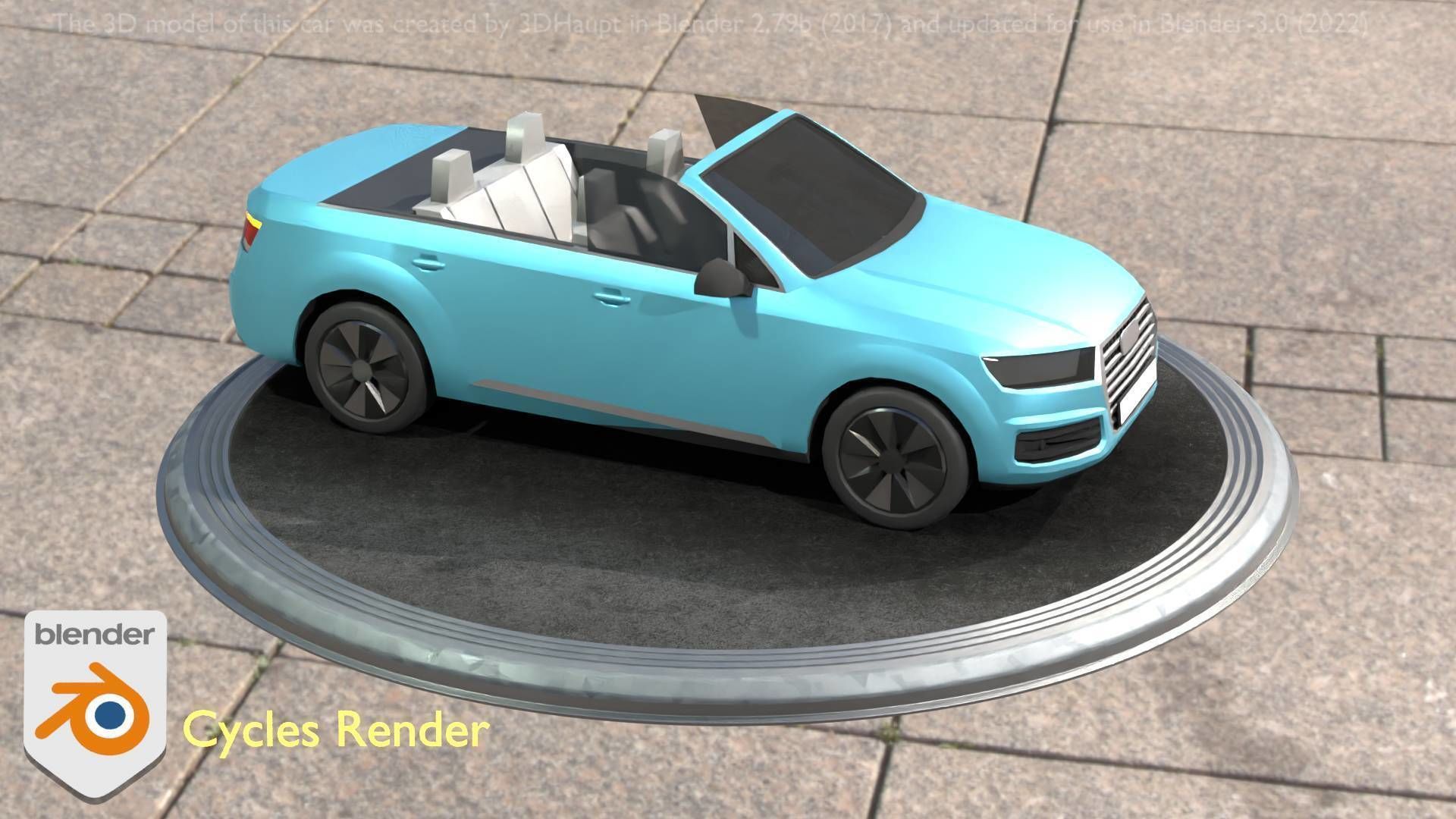 City Car 58 SUV Cabrio Open Type-B Blue Low-poly 3D model_23