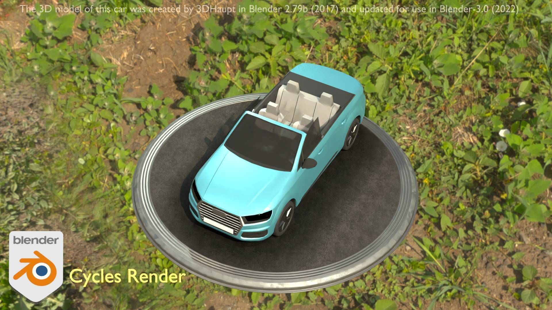 City Car 58 SUV Cabrio Open Type-B Blue Low-poly 3D model_86