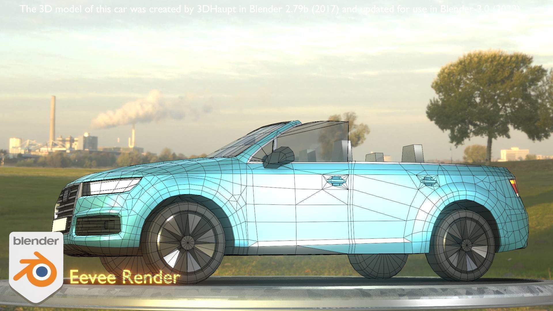 City Car 58 SUV Cabrio Open Type-B Blue Low-poly 3D model_61