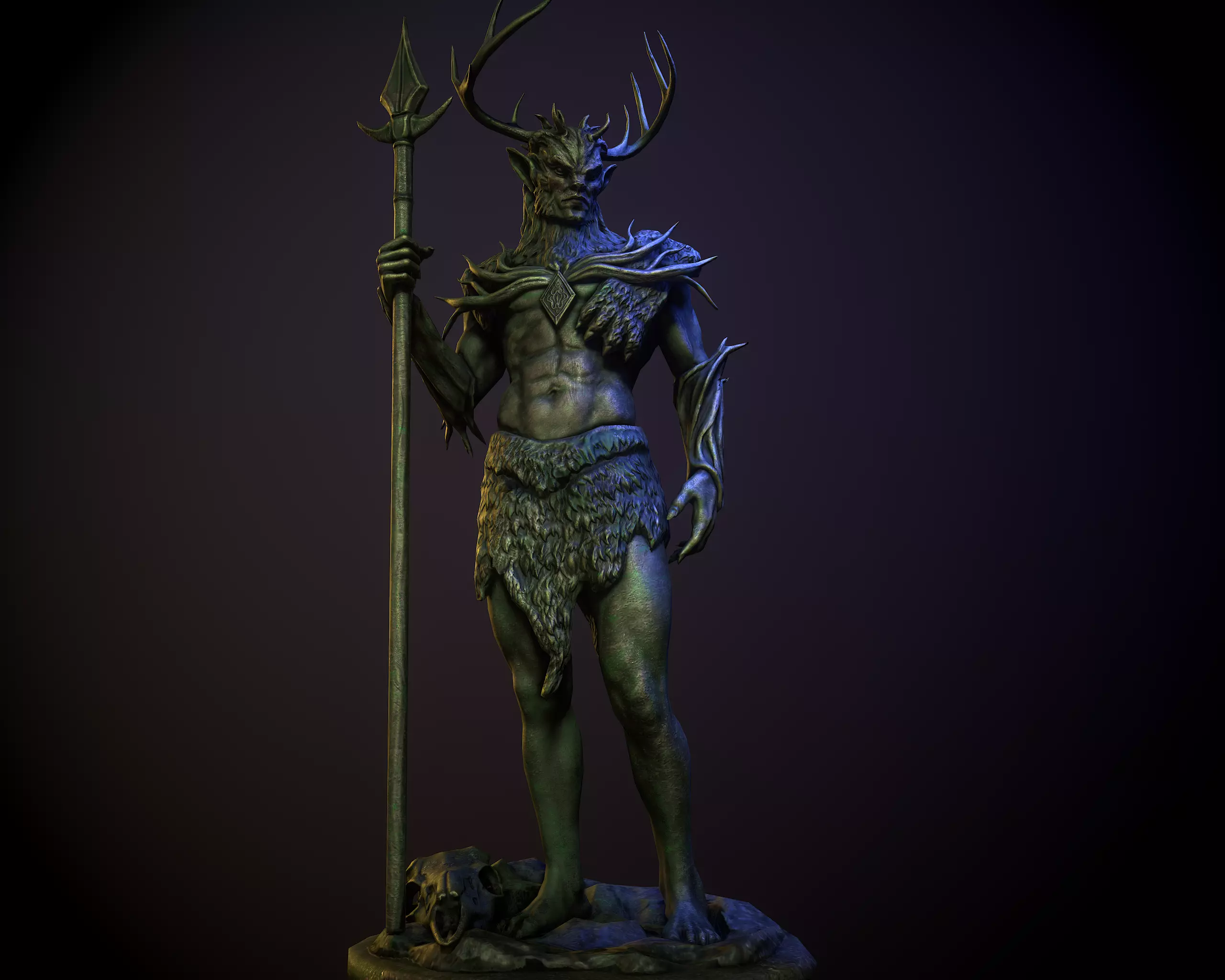 Hircine statue of deer with horns 3D print model_0