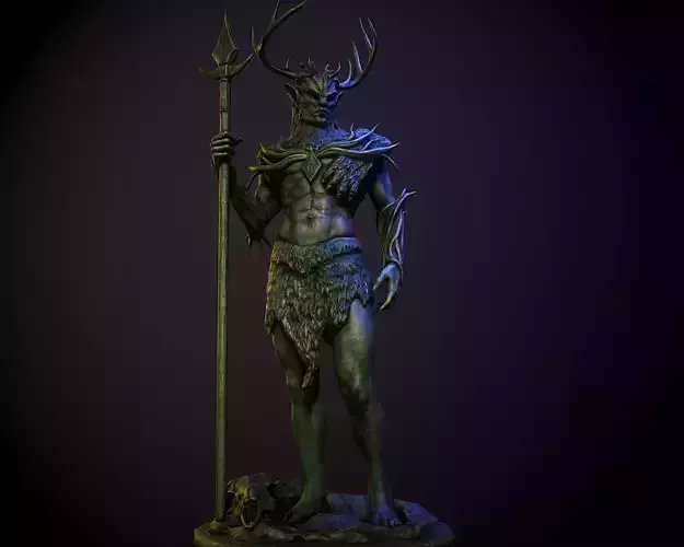 Hircine statue of deer with horns 3D print model