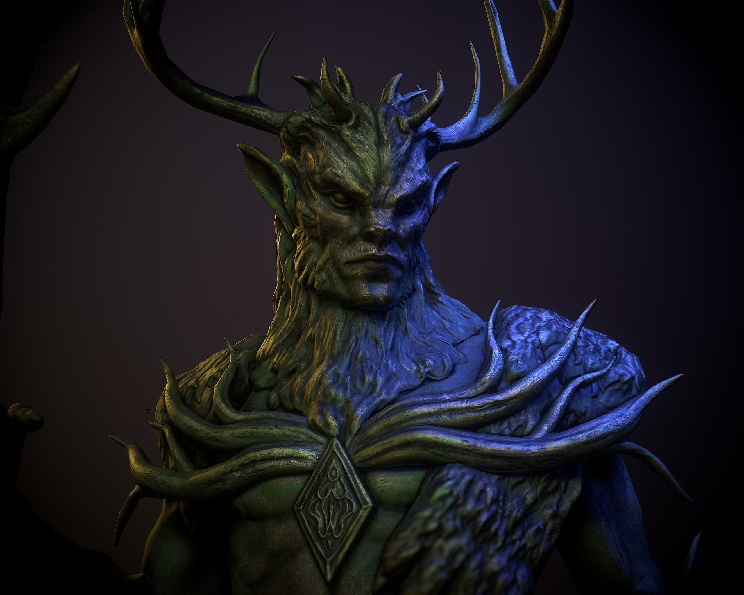 Hircine statue of deer with horns 3D print model_4