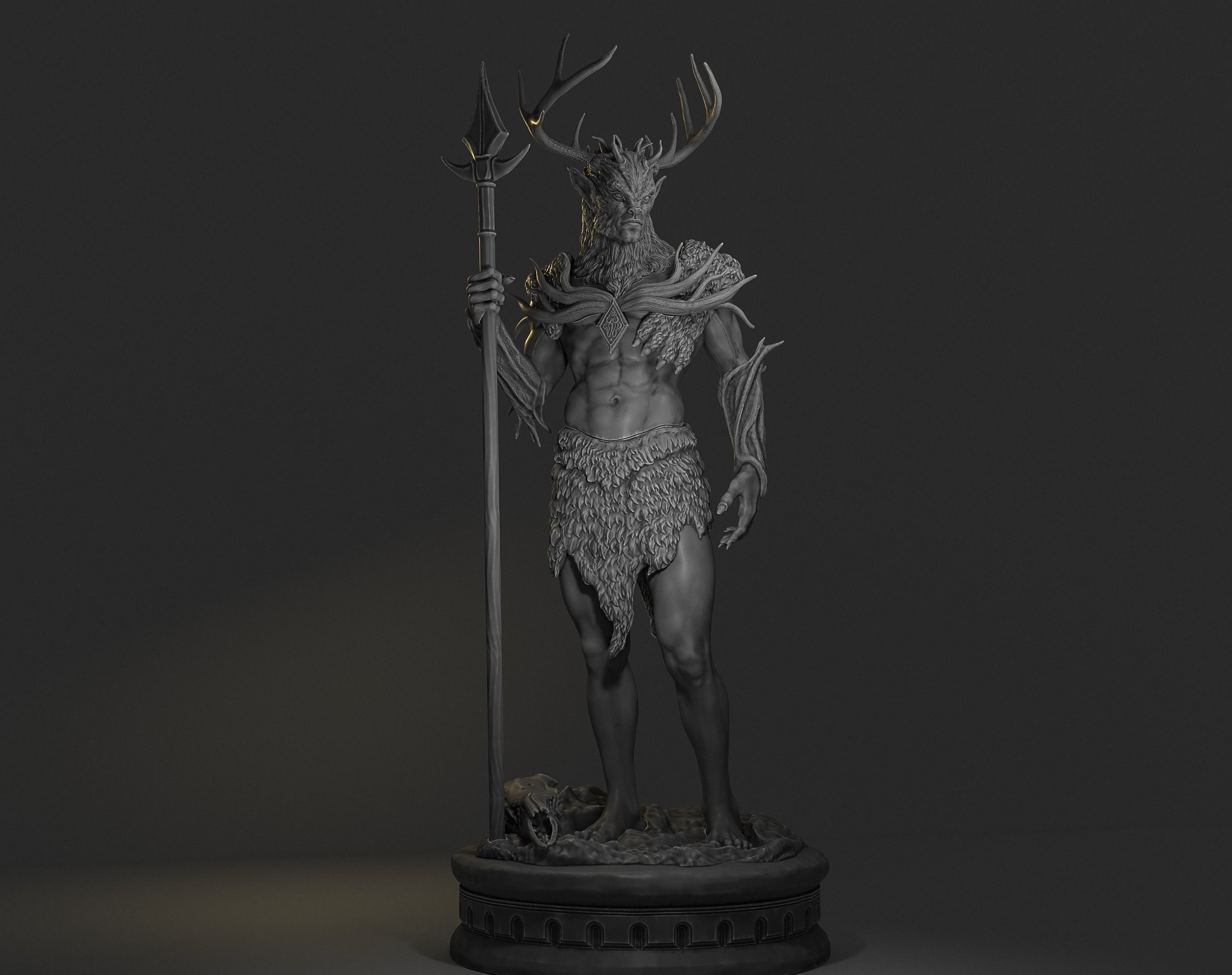 Hircine statue of deer with horns 3D print model_1