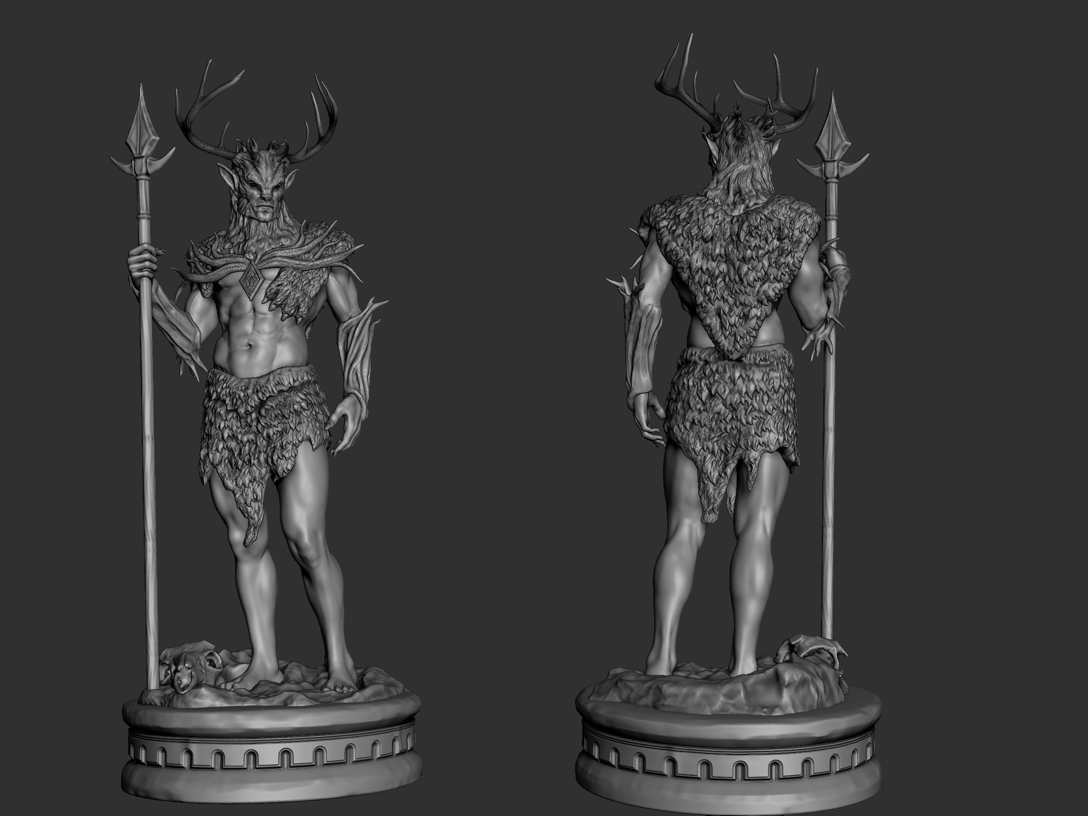 Hircine statue of deer with horns 3D print model_3