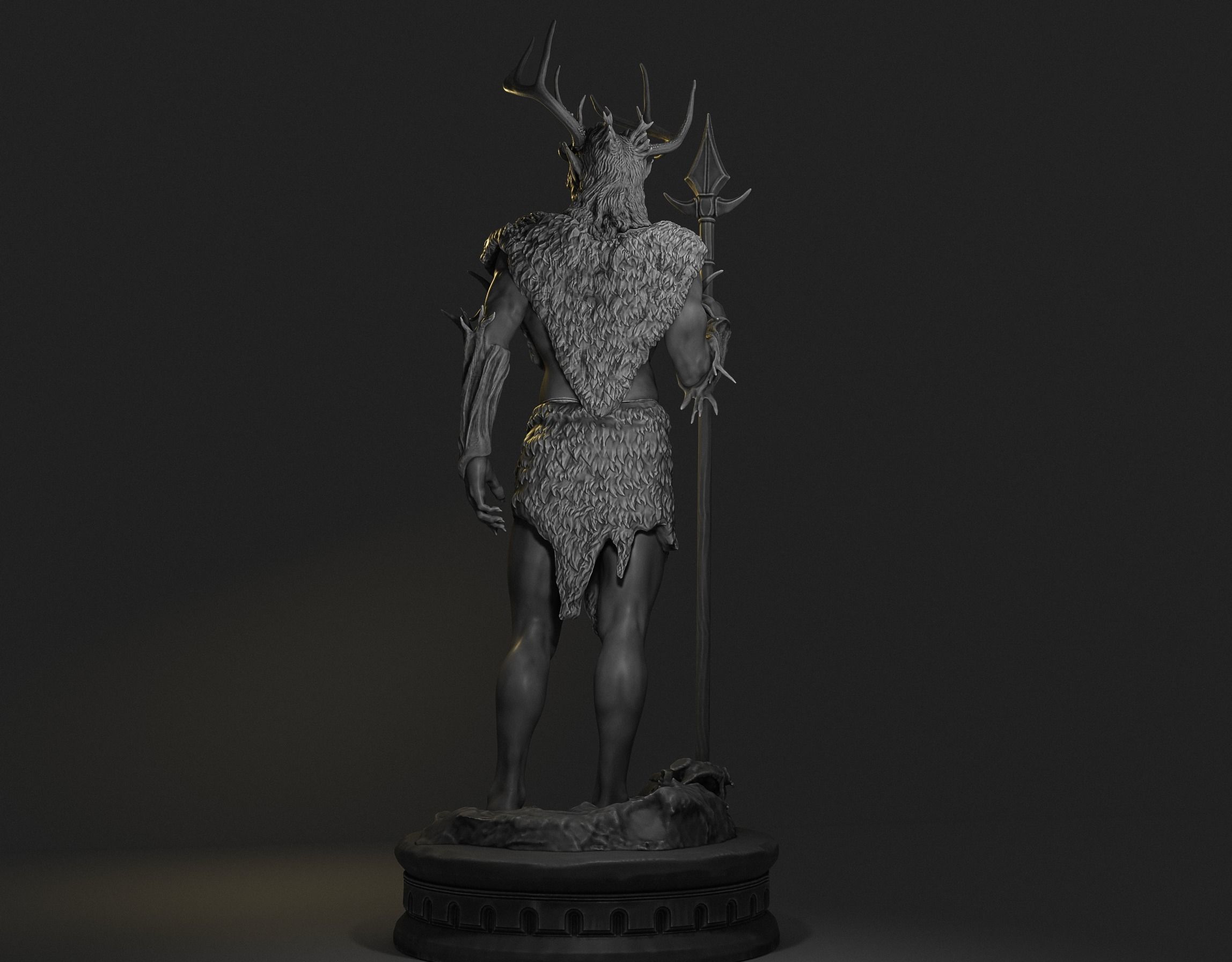 Hircine statue of deer with horns 3D print model_2