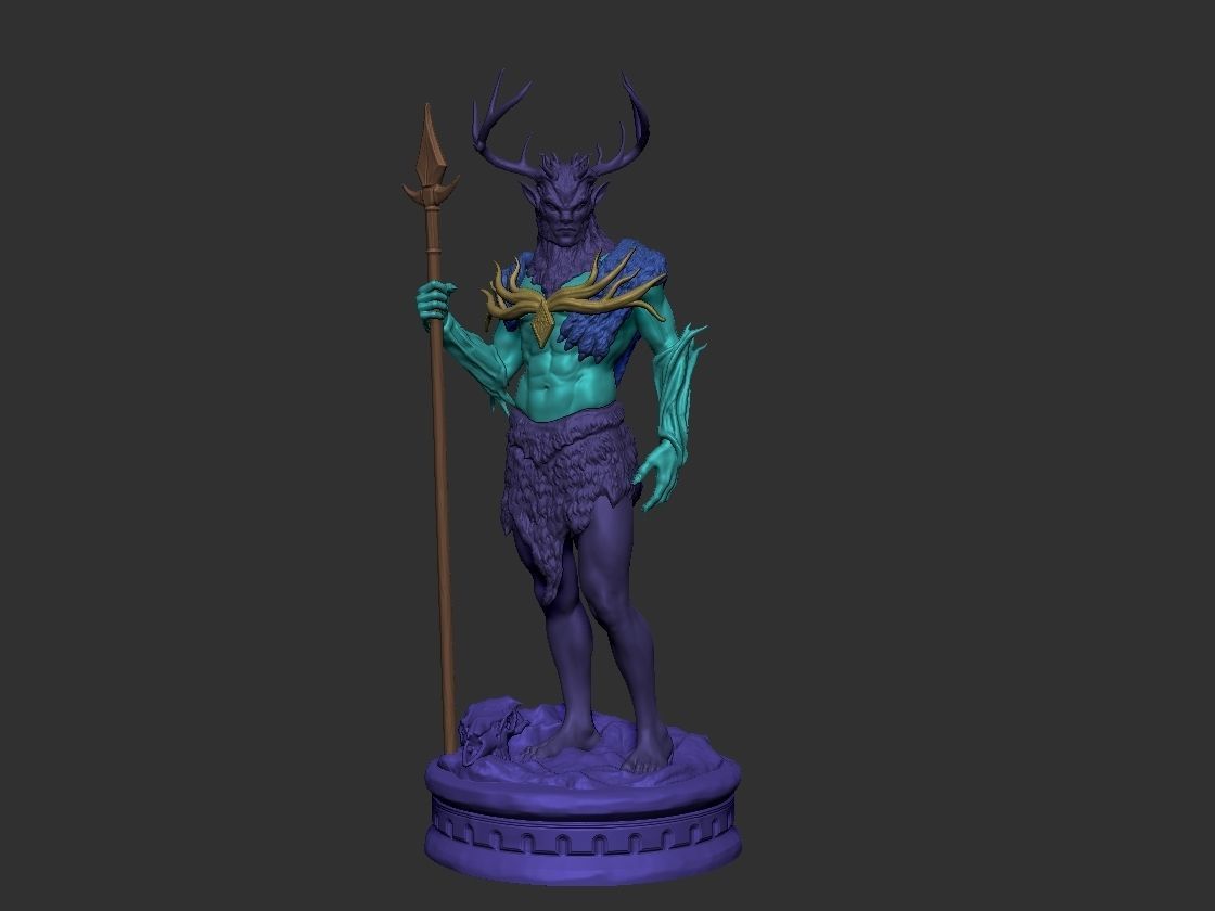 Hircine statue of deer with horns 3D print model_5