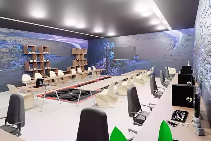 ClassRoom computer room with desks and chairs