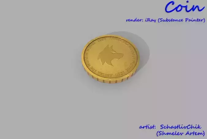 coin low poly gold with wolf Free low-poly 3D model