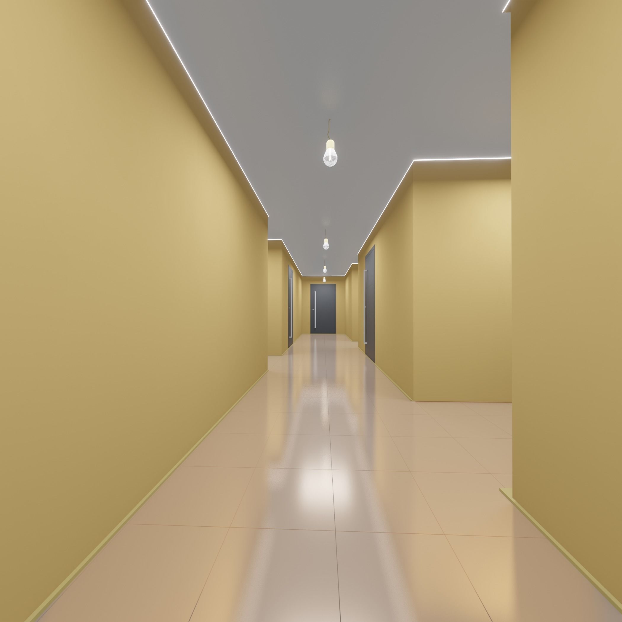Hallway with walls and doors 3D model_5