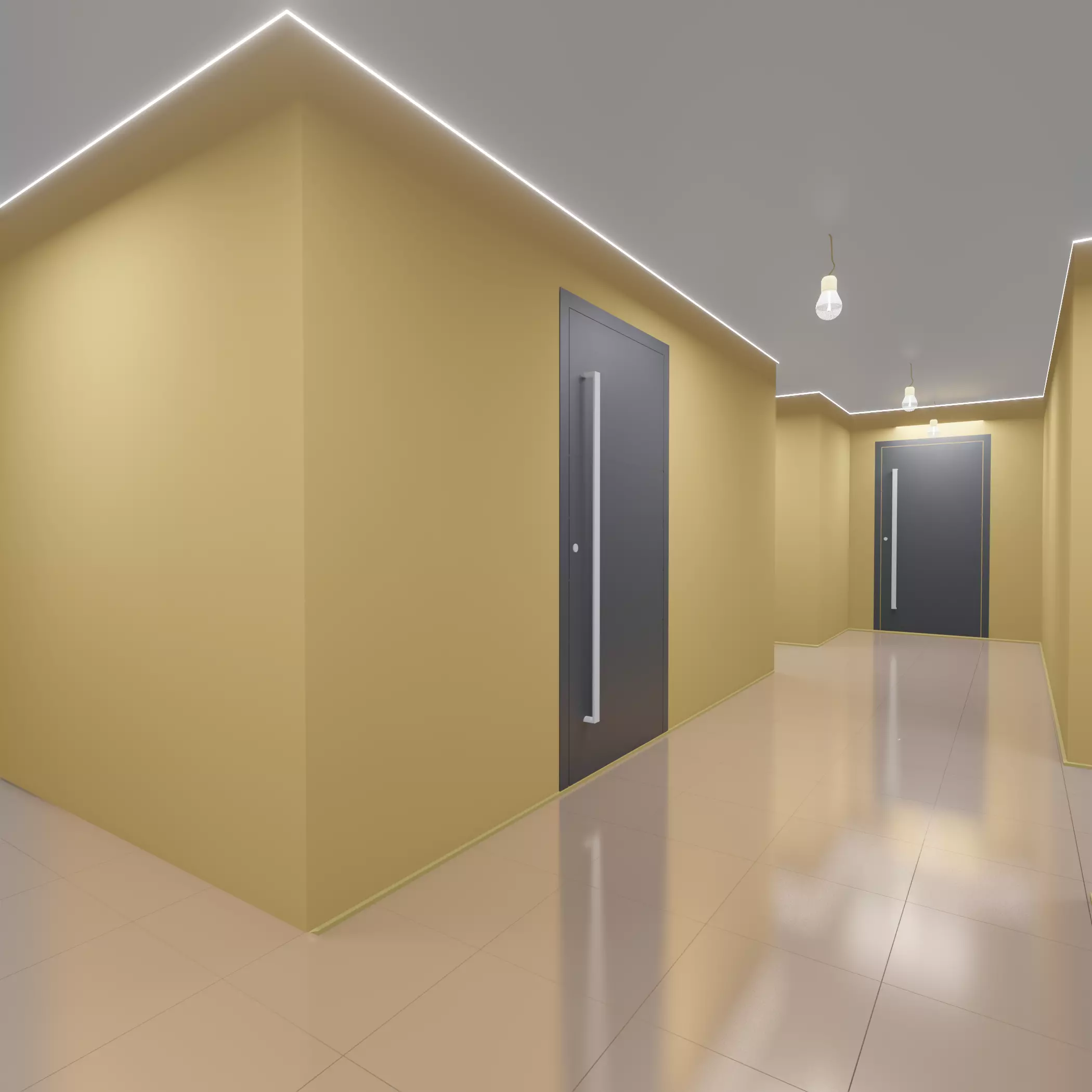 Hallway with walls and doors 3D model_0