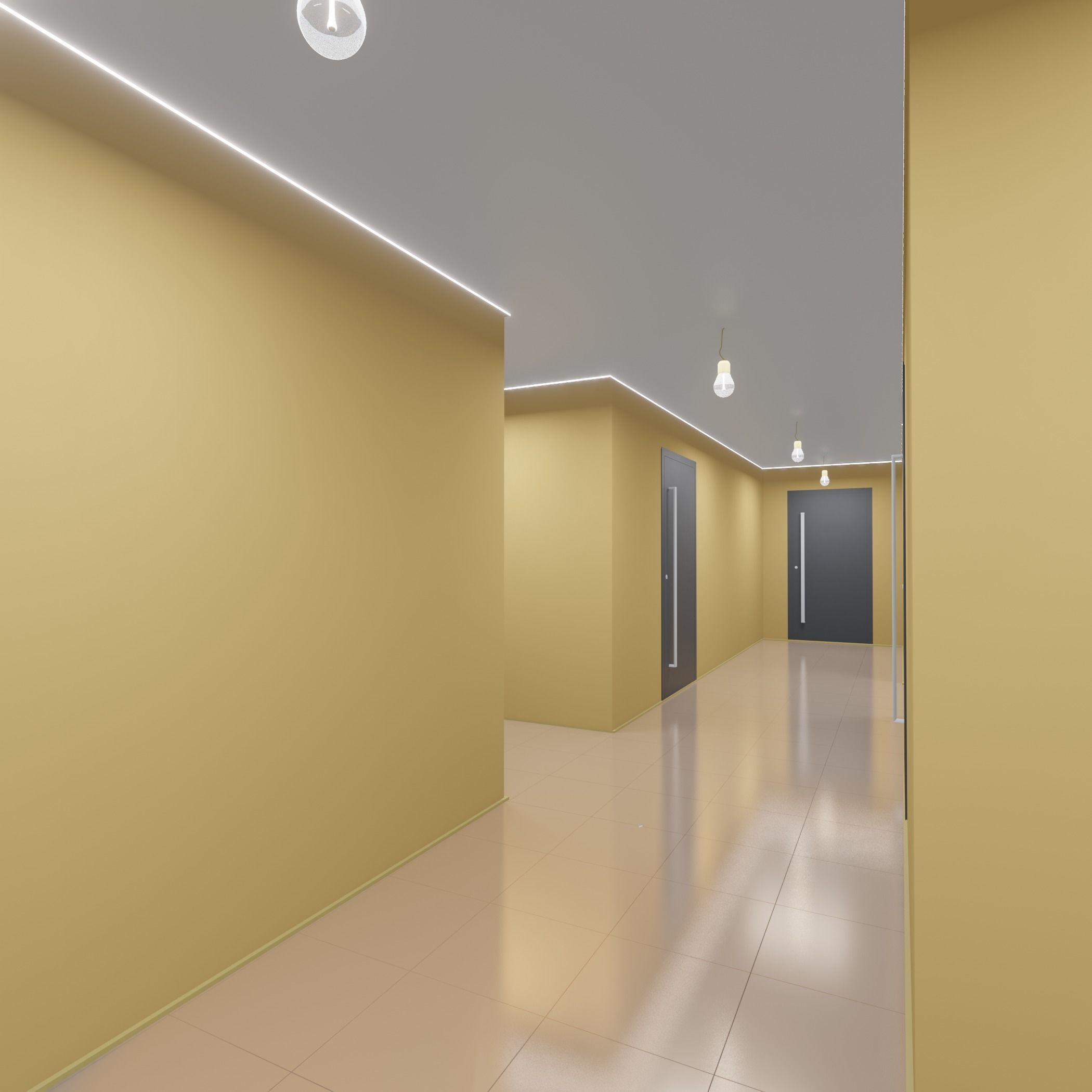 Hallway with walls and doors 3D model_3