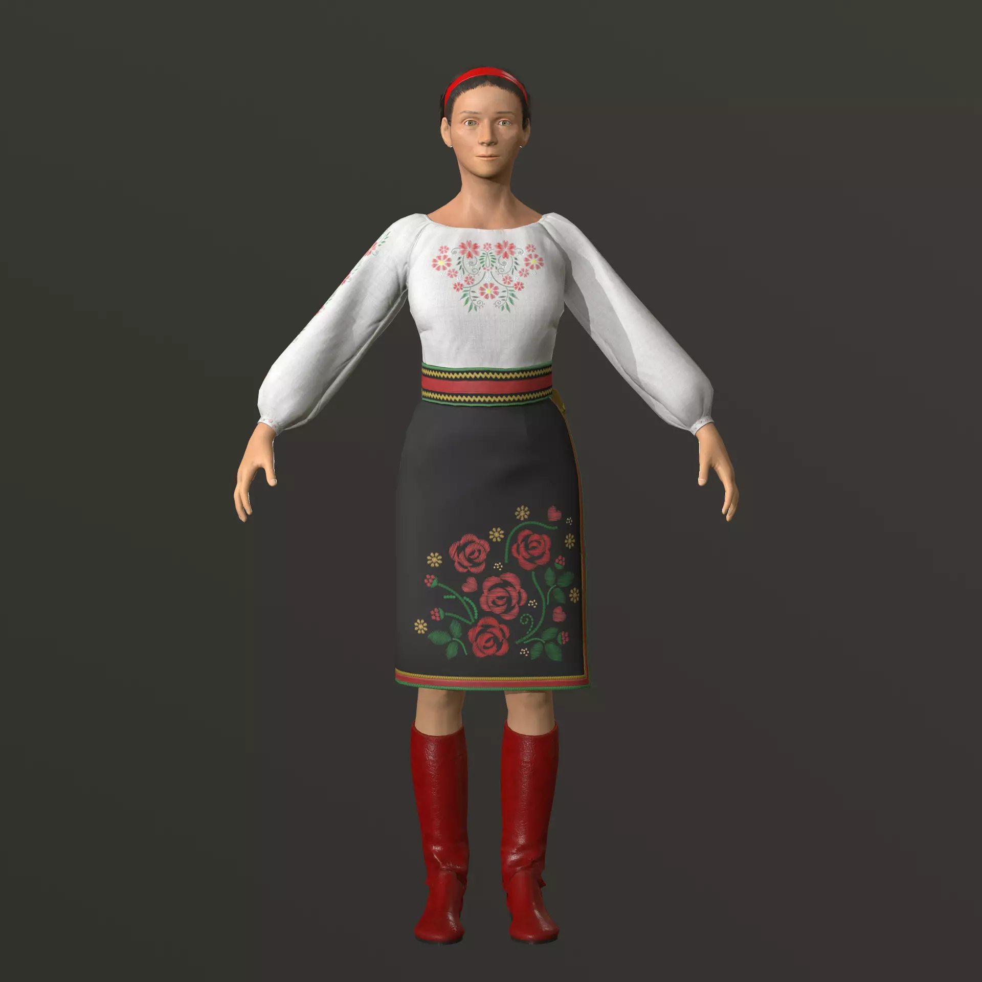 Ukrainian medieval girl in national dress Low-poly 3D model