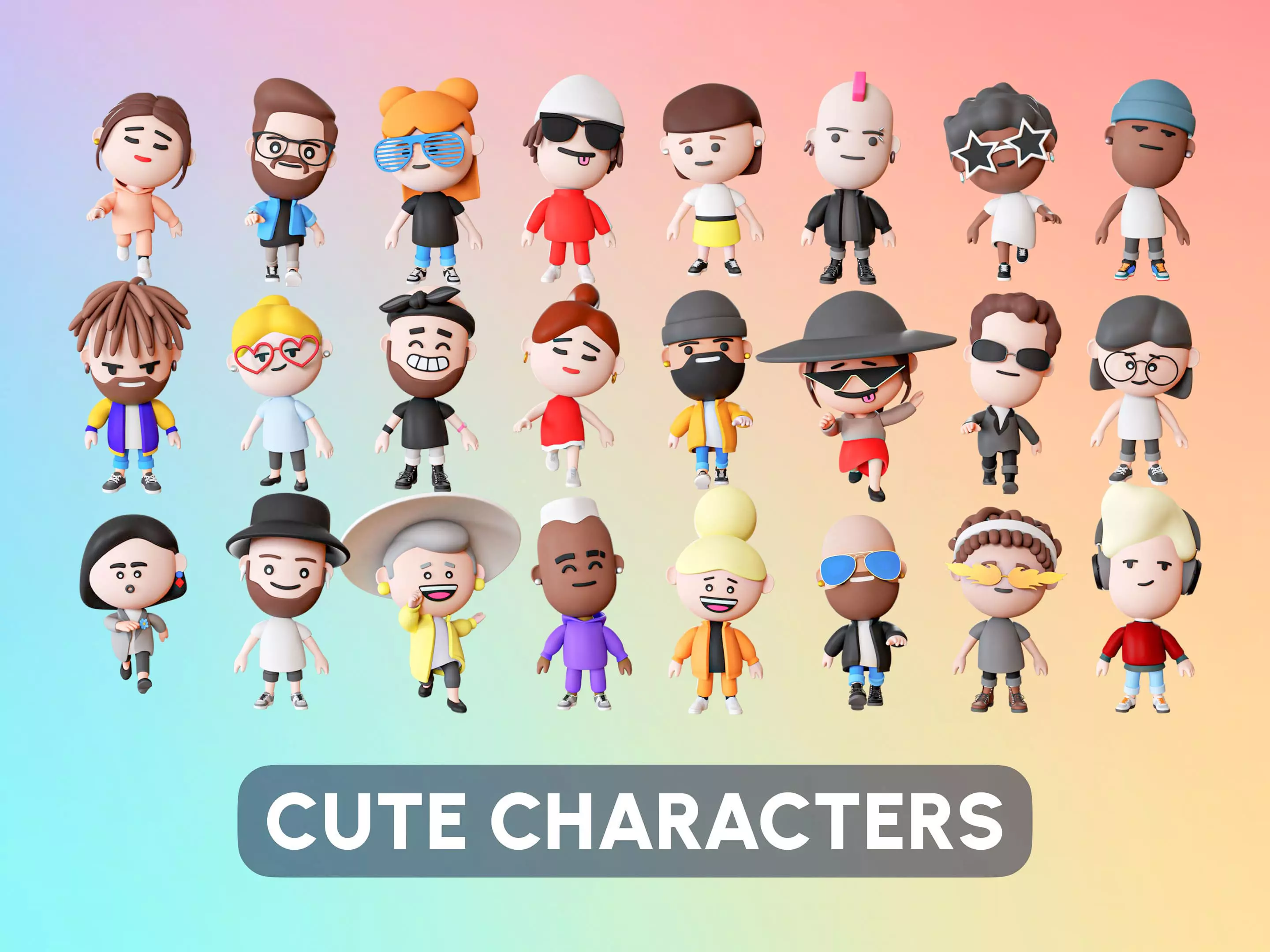 Cute Characters Low-poly 3D model_0