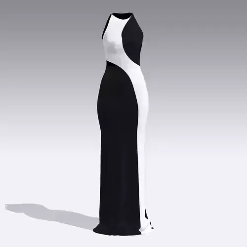 DRESS LONG BLACK AND WHITE  COLOR BLOCK