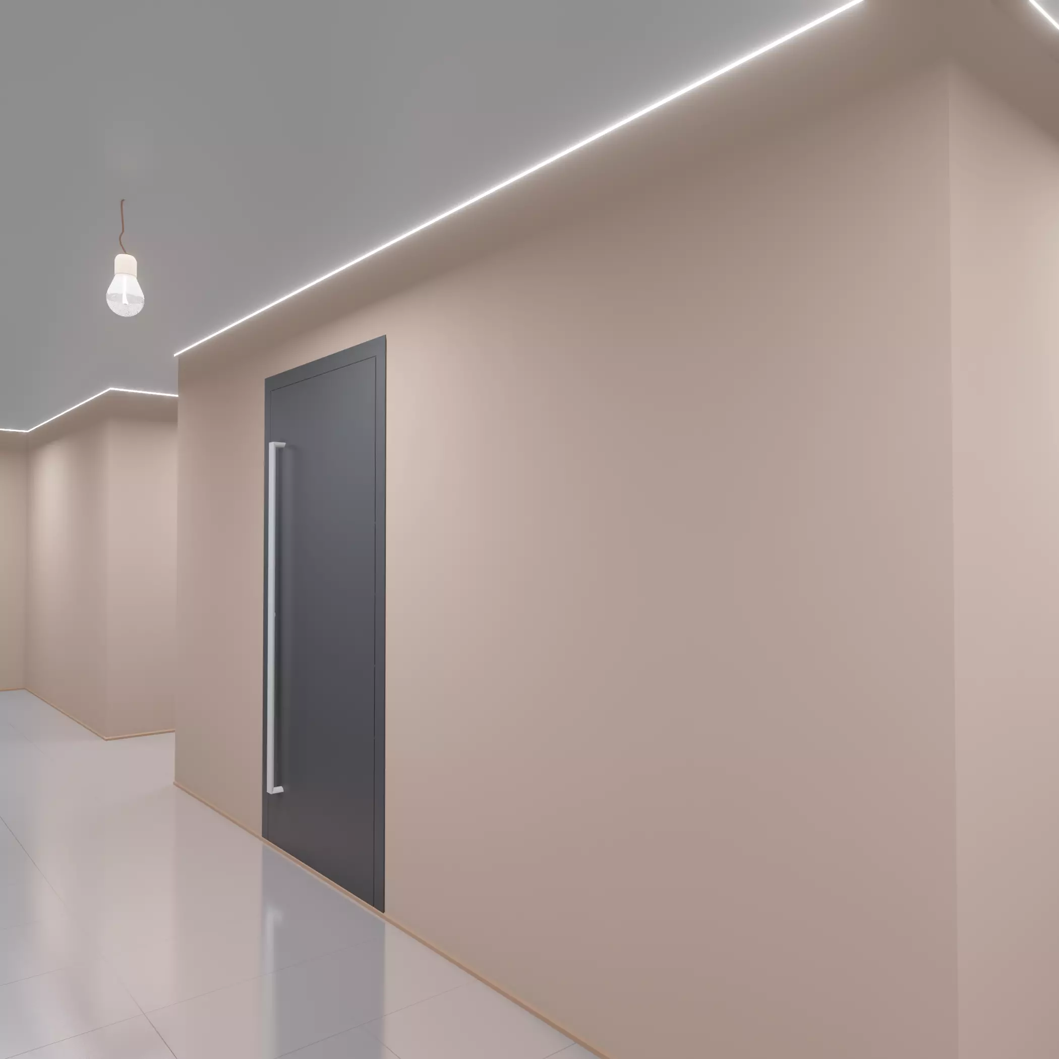 Hallway empty with door 3D model_0