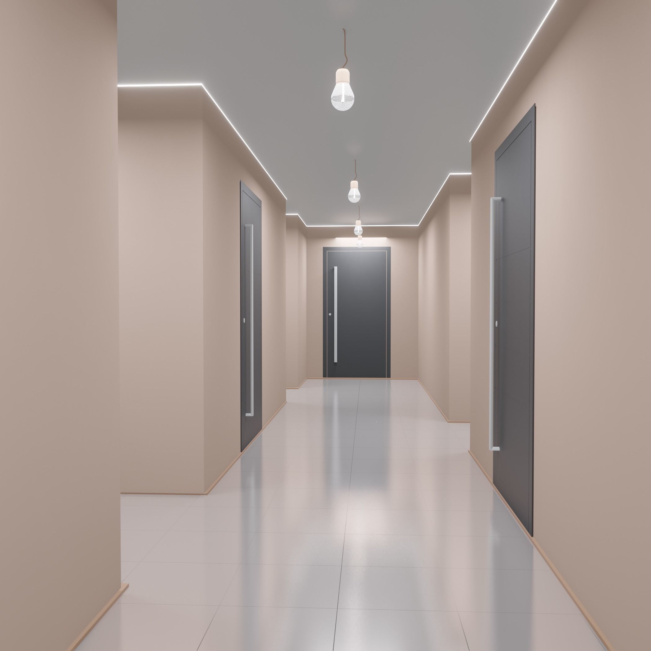 Hallway empty with door 3D model_5