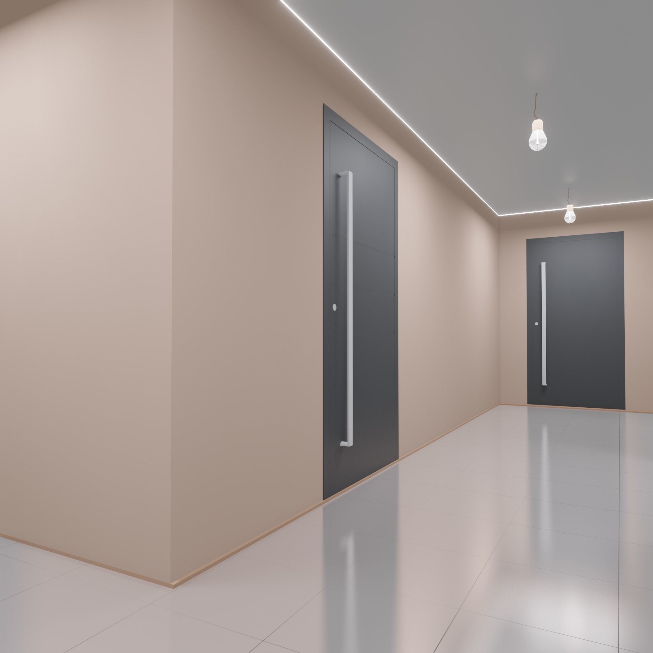 Hallway empty with door 3D model_1