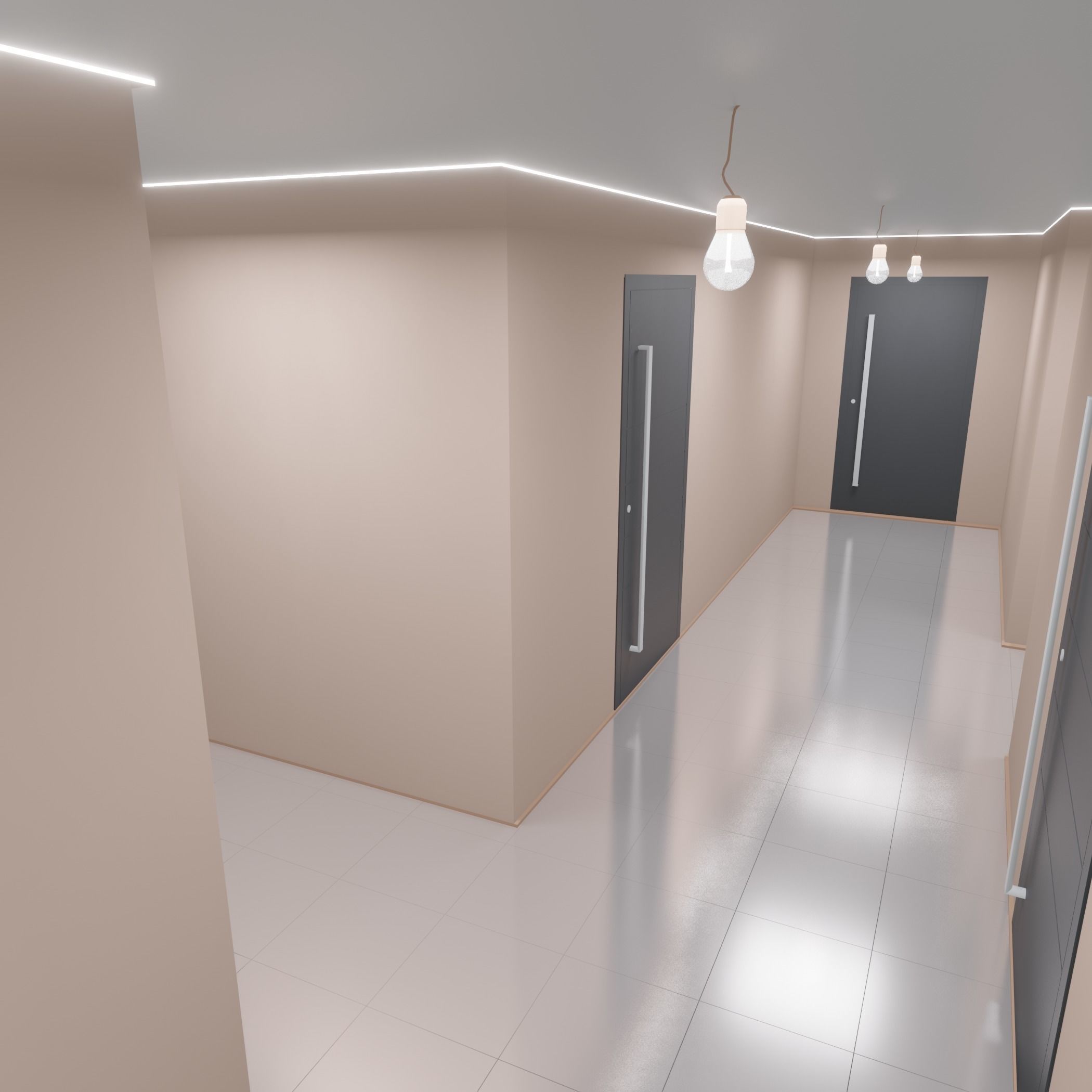 Hallway empty with door 3D model_4