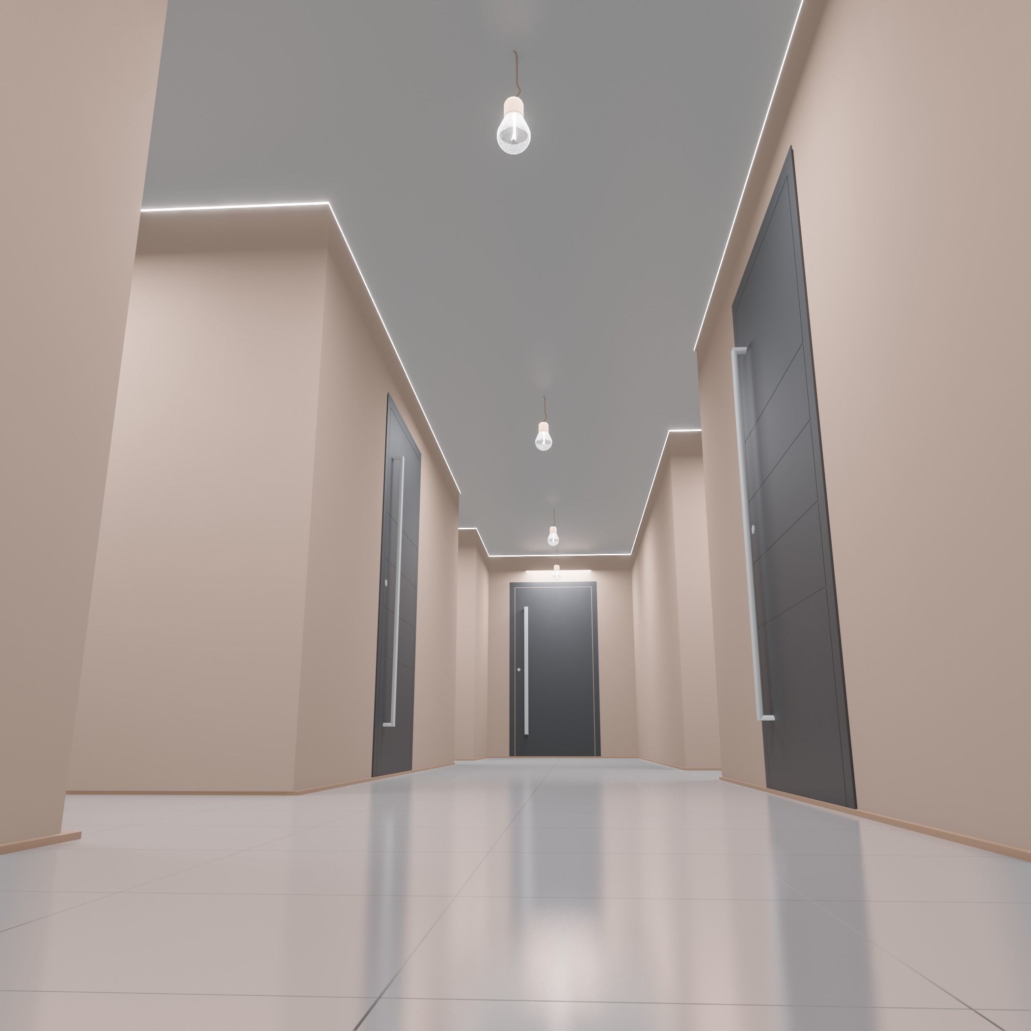 Hallway empty with door 3D model_3
