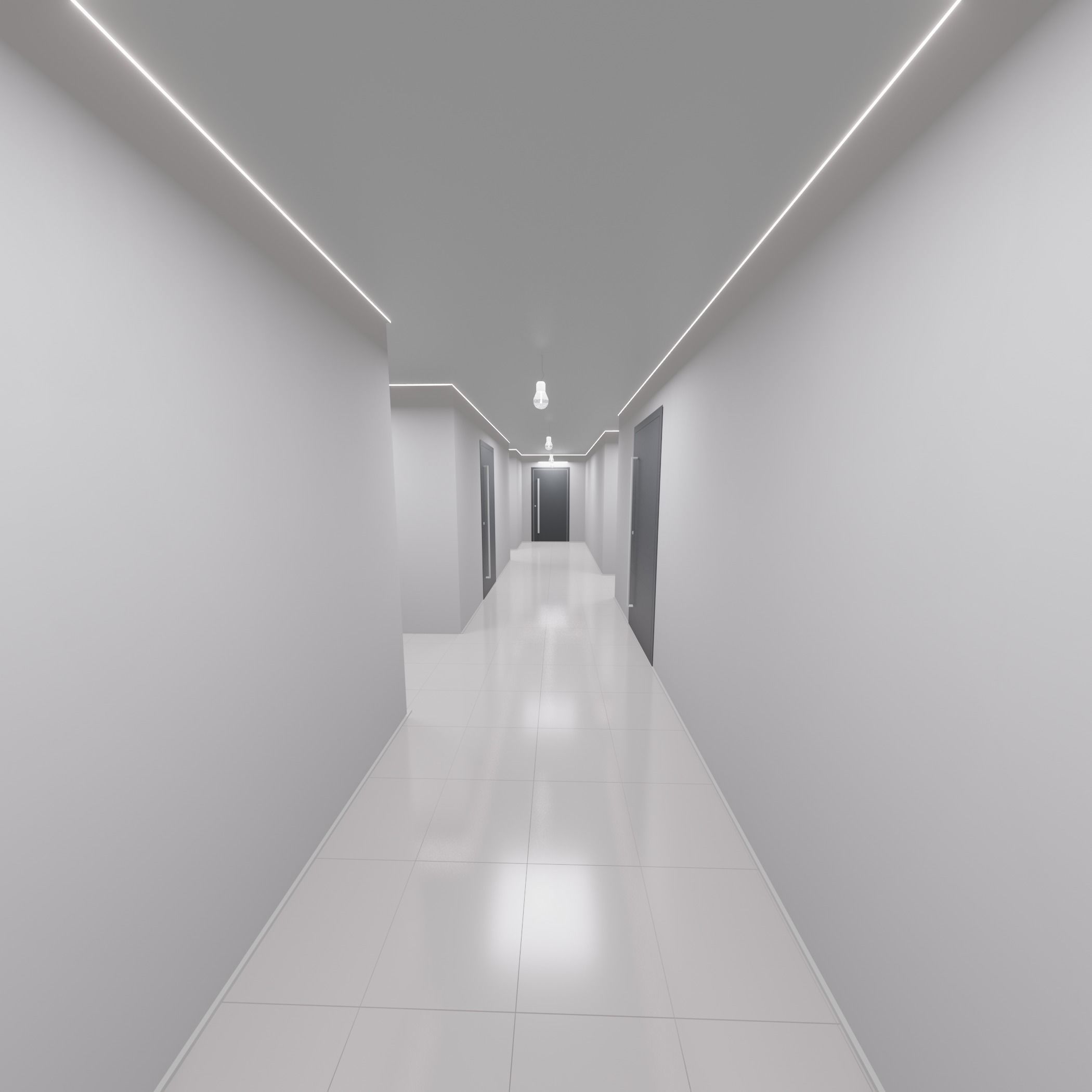 Hallway with walls and doors 3D model_4