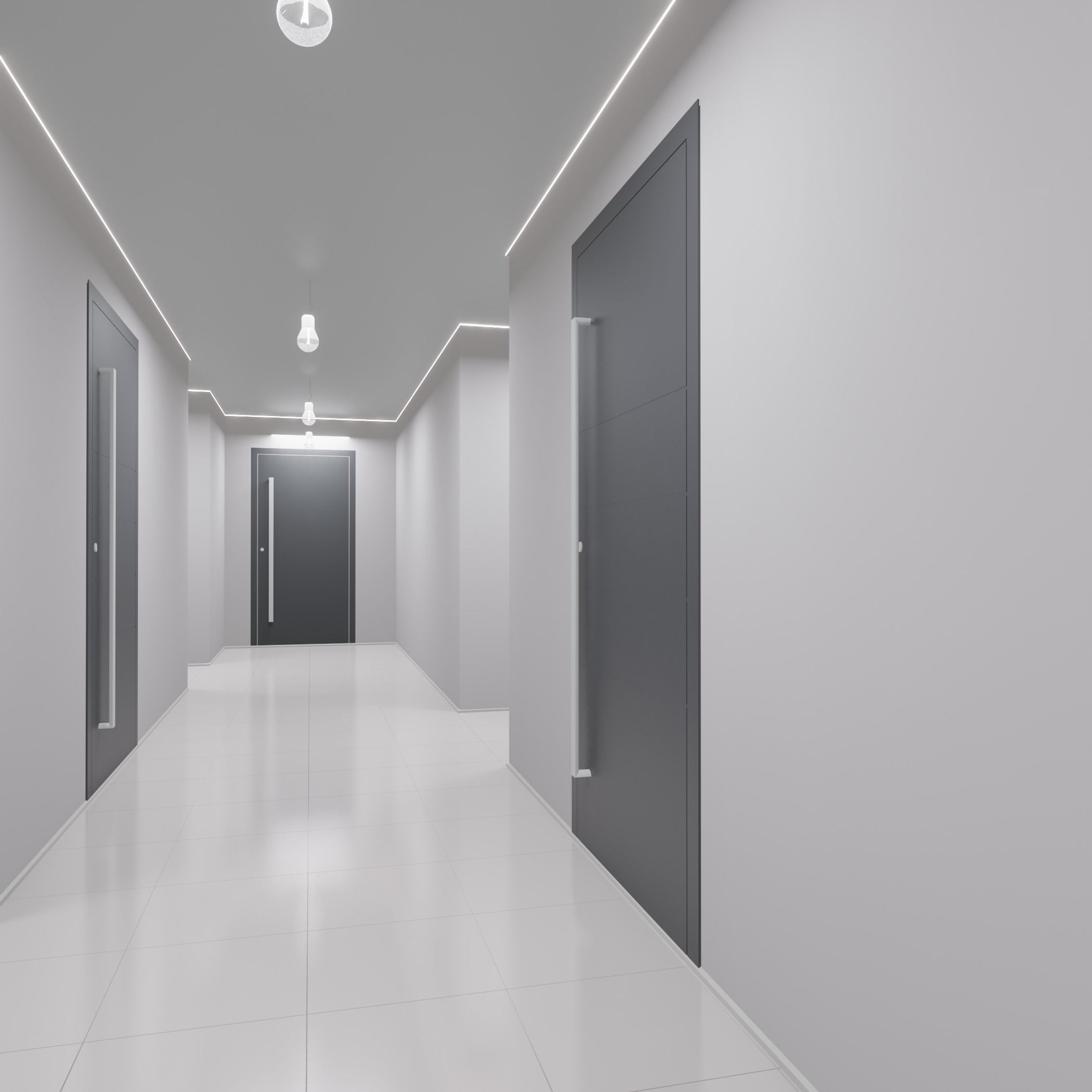 Hallway with walls and doors 3D model_2