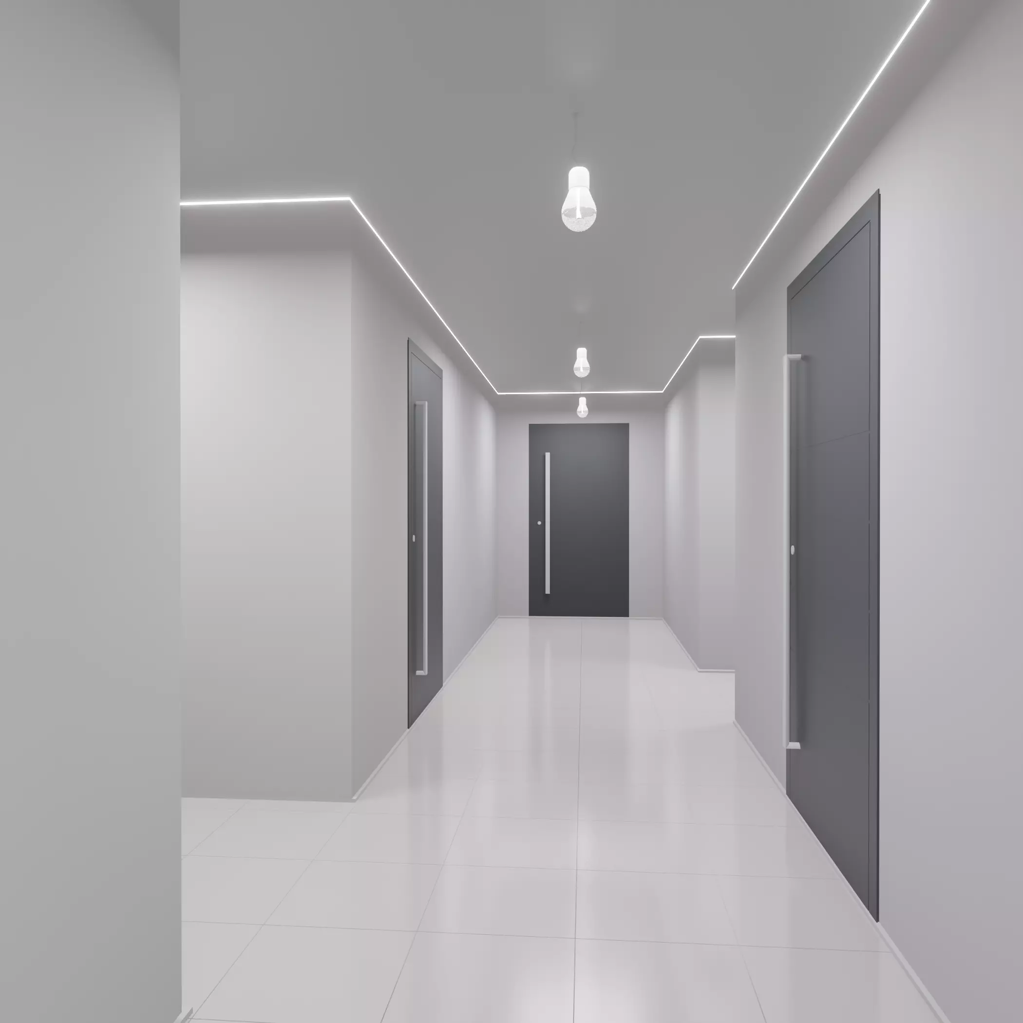 Hallway with walls and doors 3D model_0