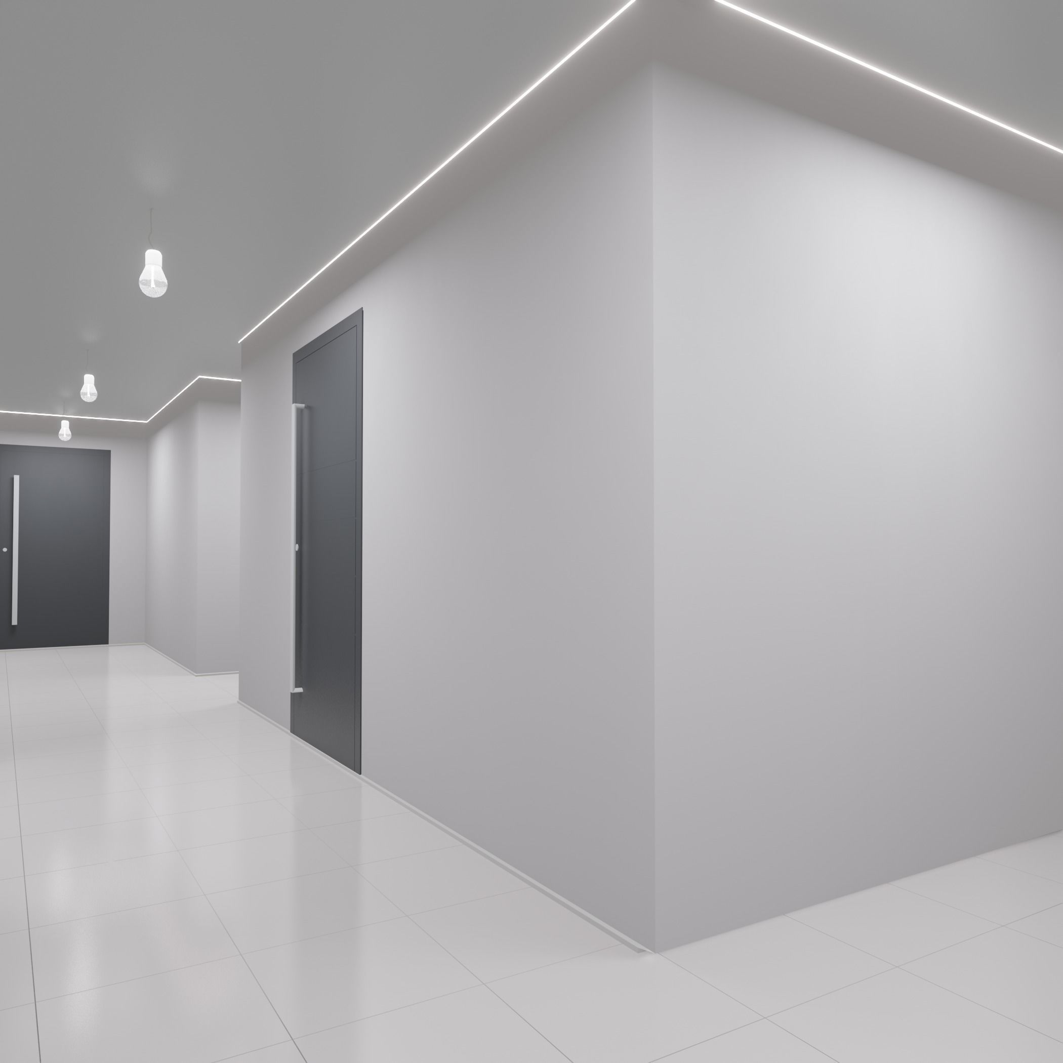 Hallway with walls and doors 3D model_1