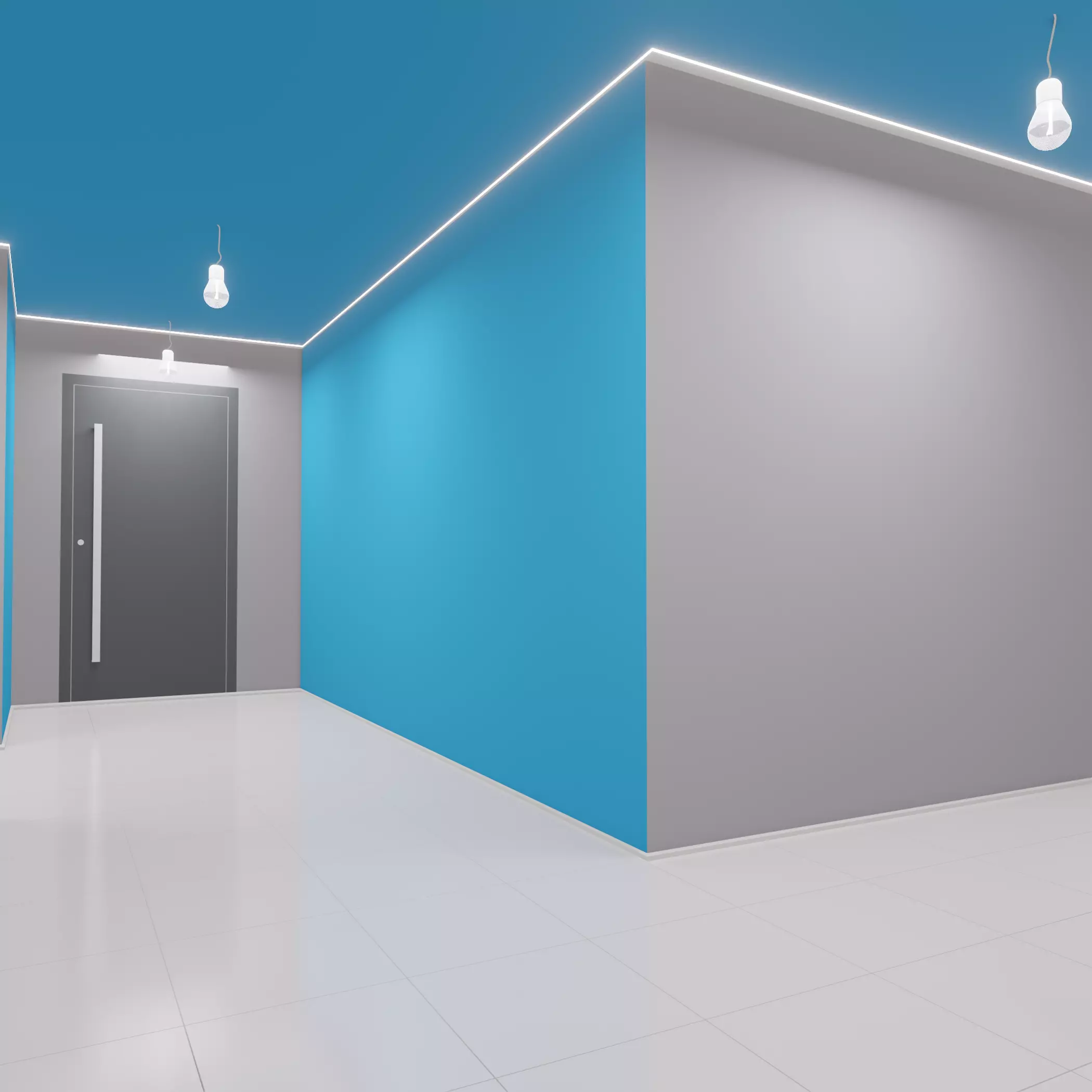 Hallway office with walls and door 3D model