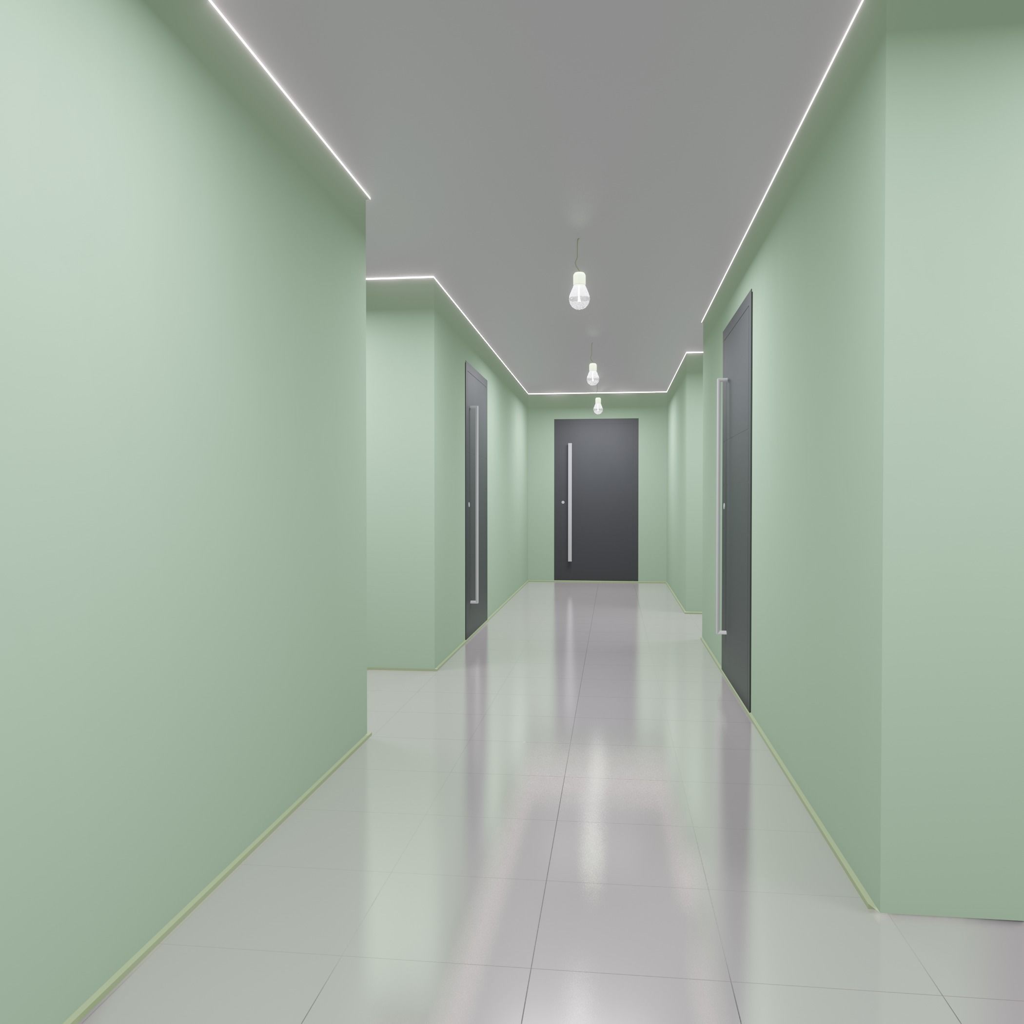 Hallway empty with walls 3D model_3