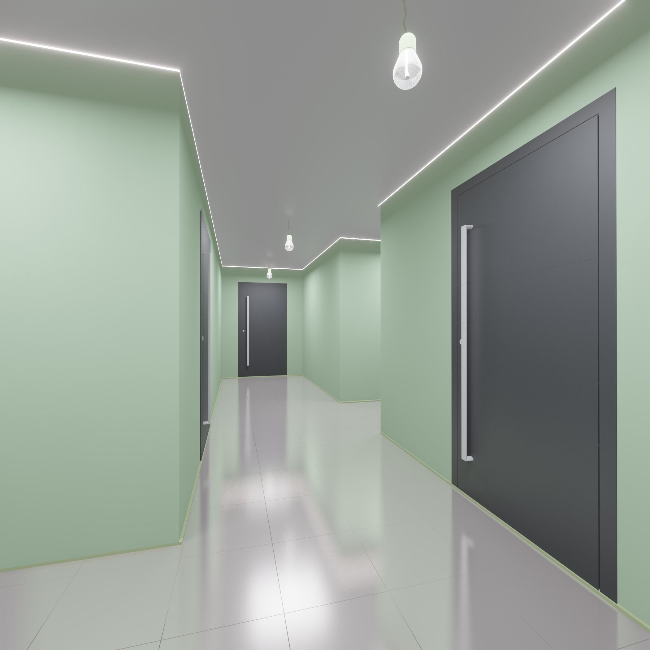 Hallway empty with walls 3D model_1