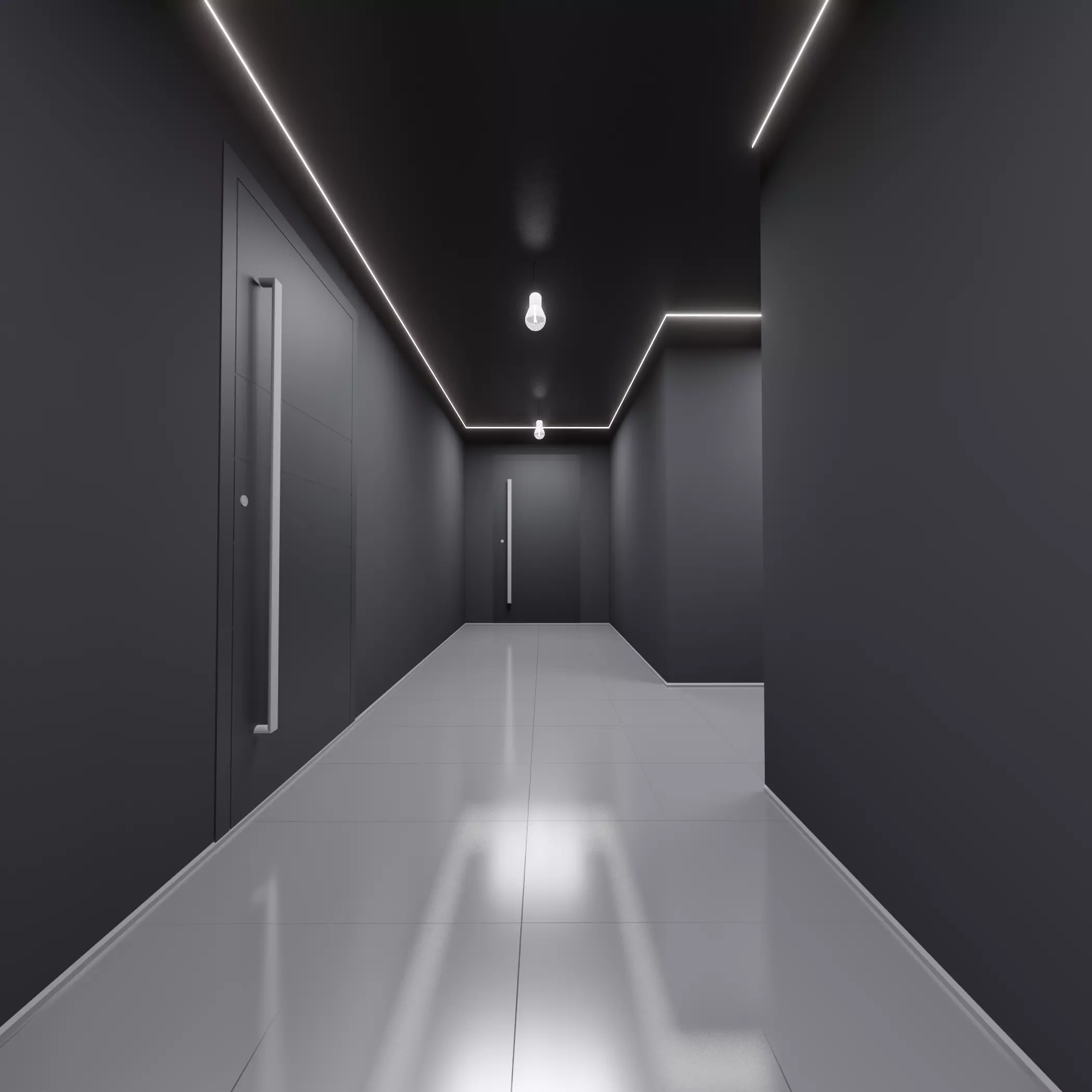 Hallway empty with walls 3D model_0