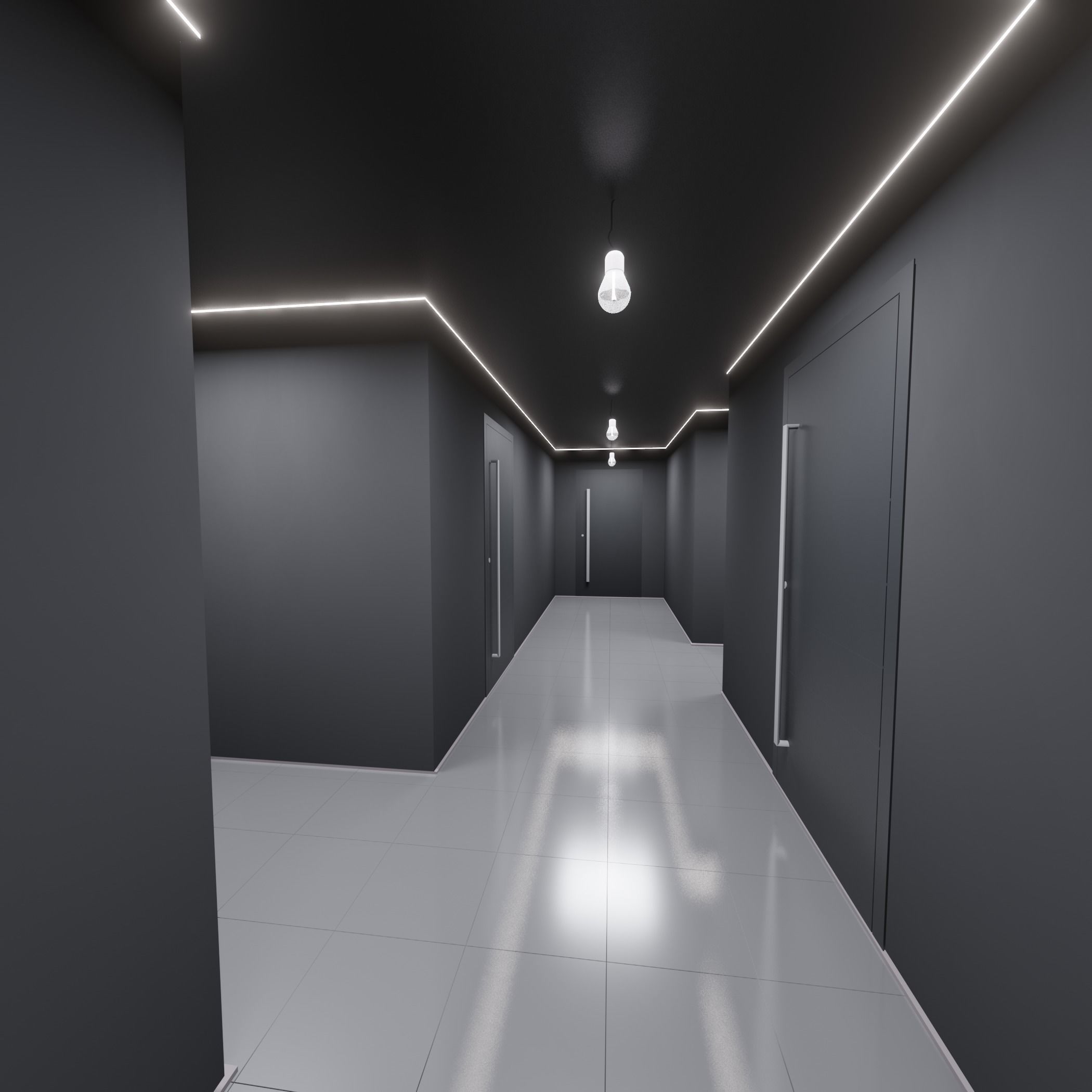 Hallway empty with walls 3D model_2