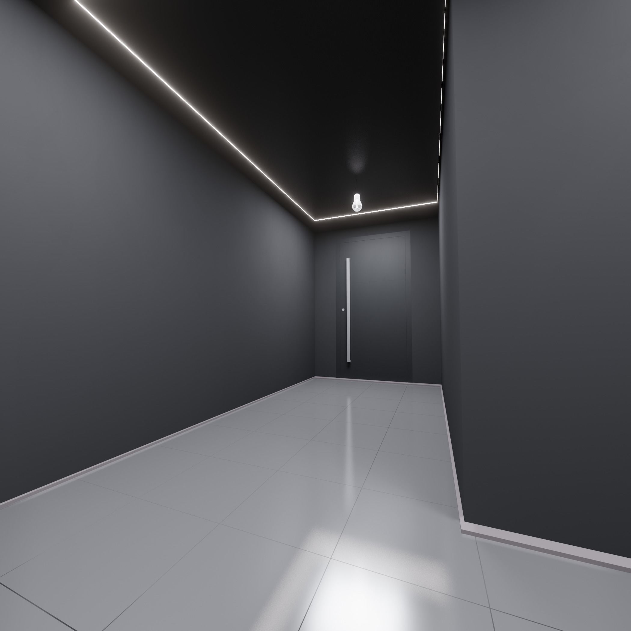Hallway empty with walls 3D model_1