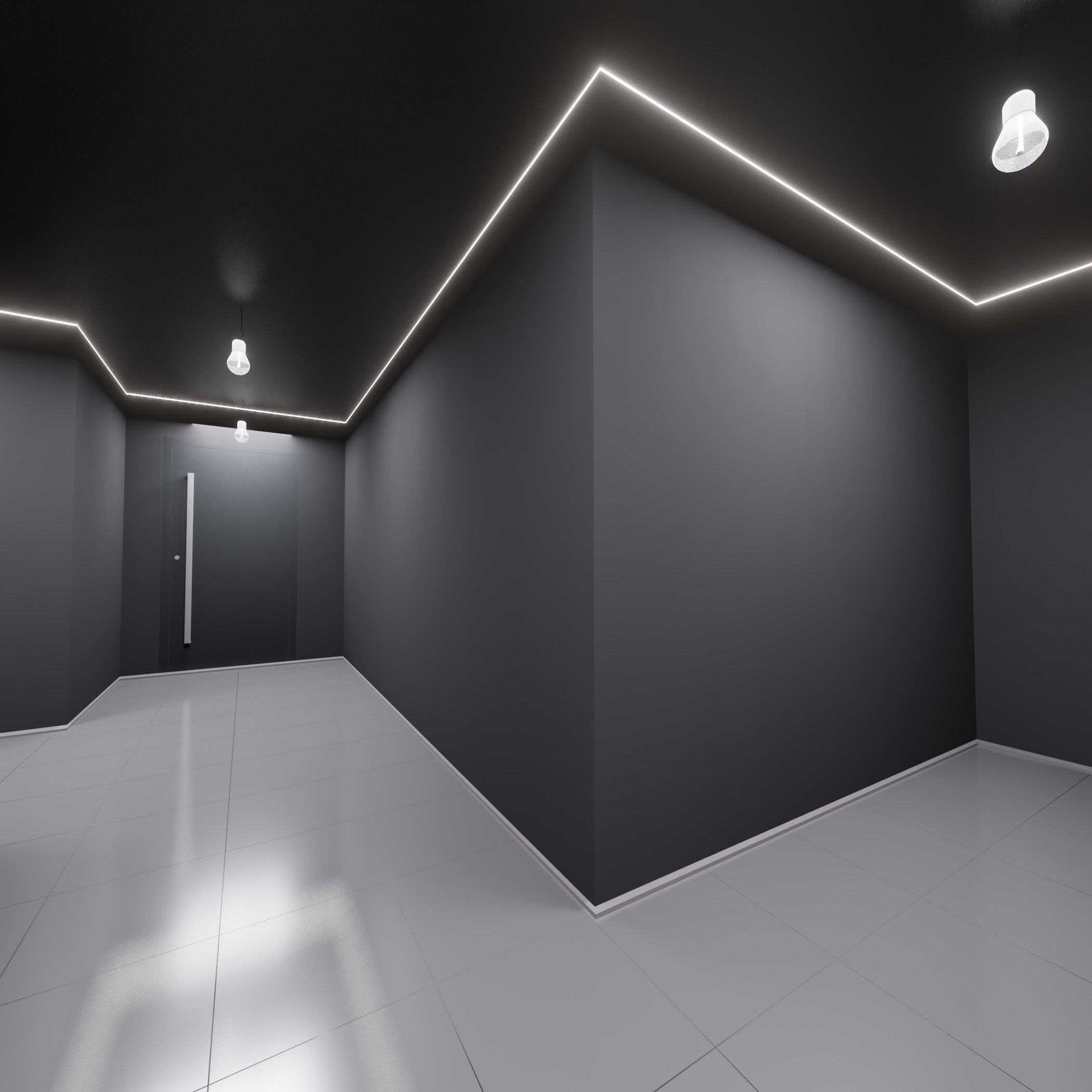 Hallway empty with walls 3D model_3